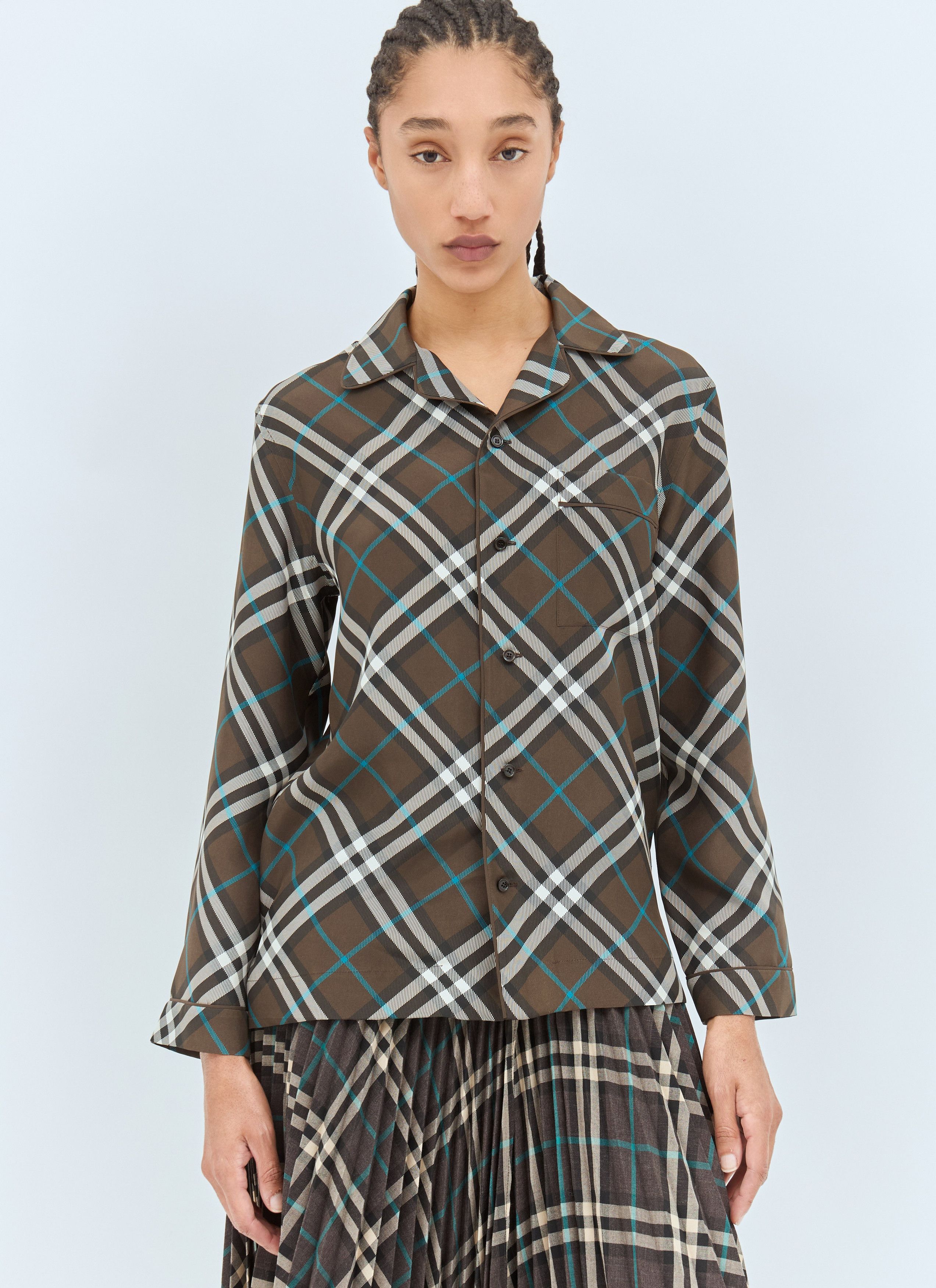Burberry Check Silk Pyjama Shirt Size S / US 4 / IT 40 - 1 Thumbnail