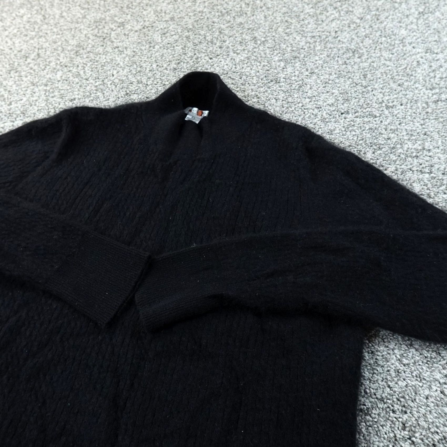 Vintage Cashmere Sweater Womens XL Black Mock Neck Knit Pullover Cable Knit Soft Cozy 100% Cashmere Size XL / US 12-14 / IT 48-50 - 2 Thumbnail