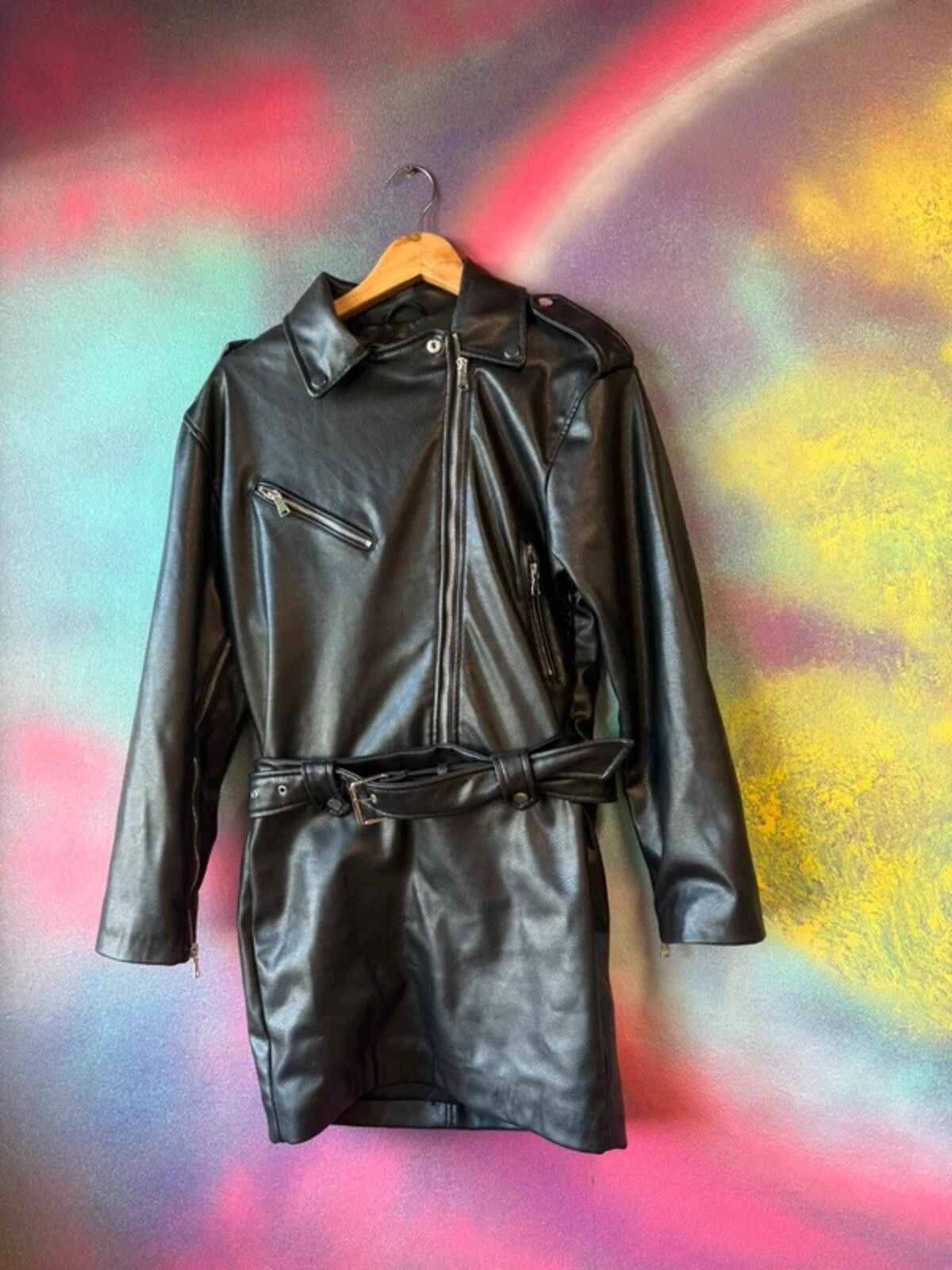 zara leather belted dress ZARA BELTED FAUX LEATHER DRESS BLACK SZ XS NEW