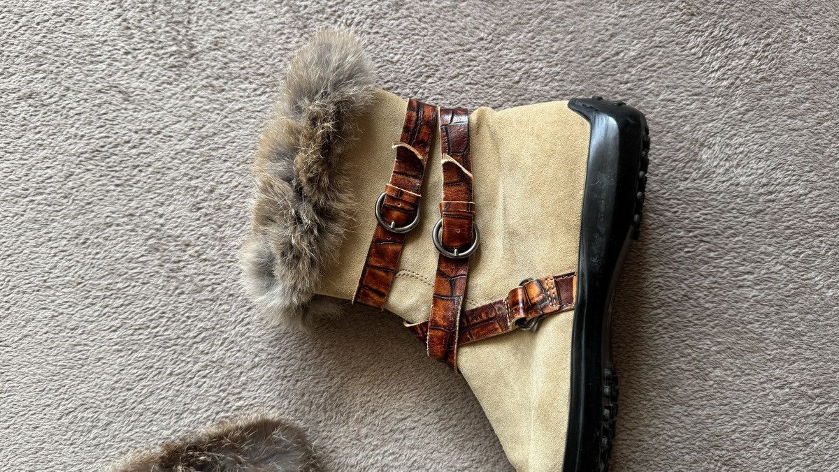 Vintage 00s’ Western Suede Leather Strap Rabbit Fur Boots gucci tods Size US 8.5 / IT 38.5 - 2 Thumbnail