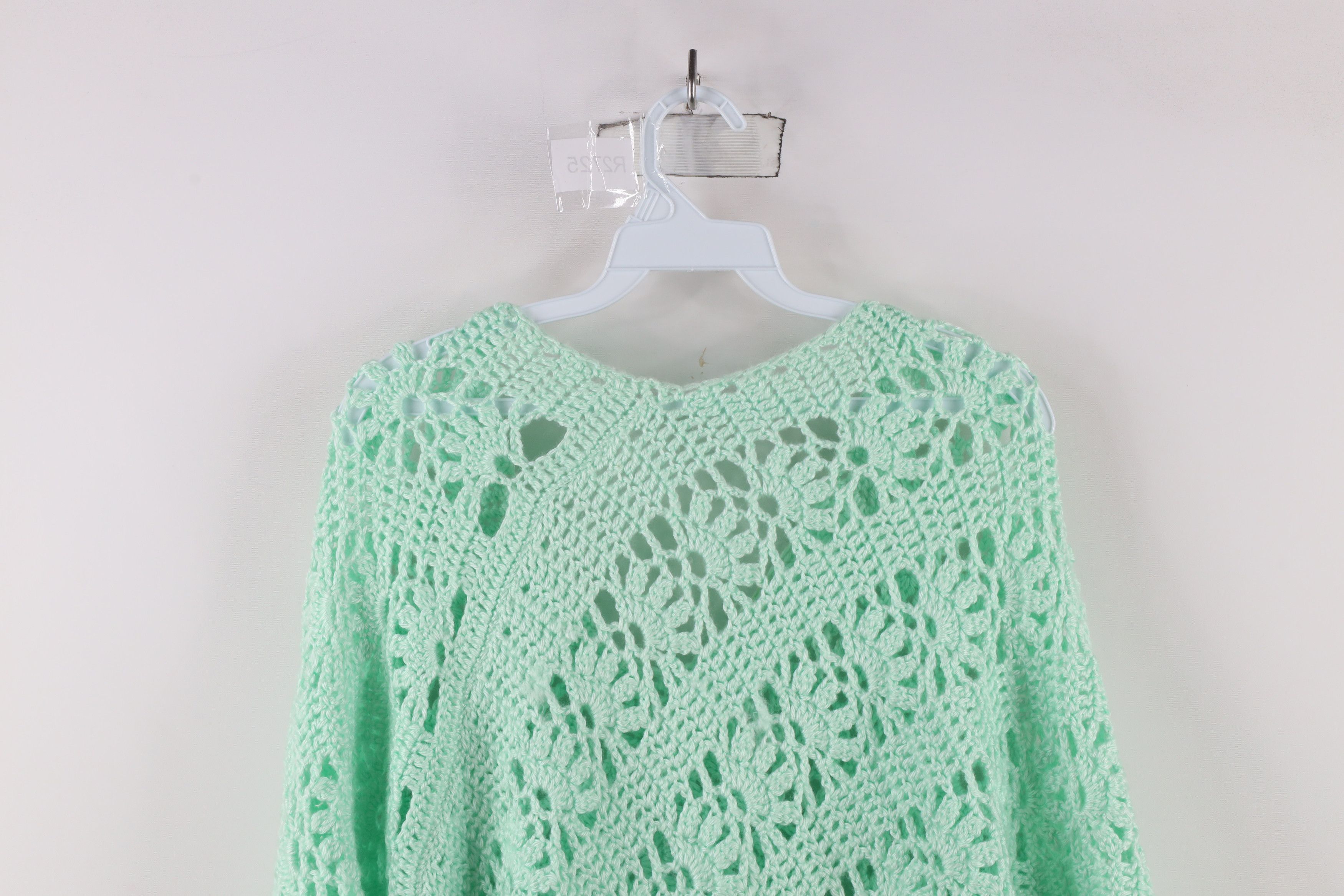 Vintage Vintage 60s 70s Boho Chic Fringed Poncho Sweater Mint Size ONE SIZE - 9 Thumbnail