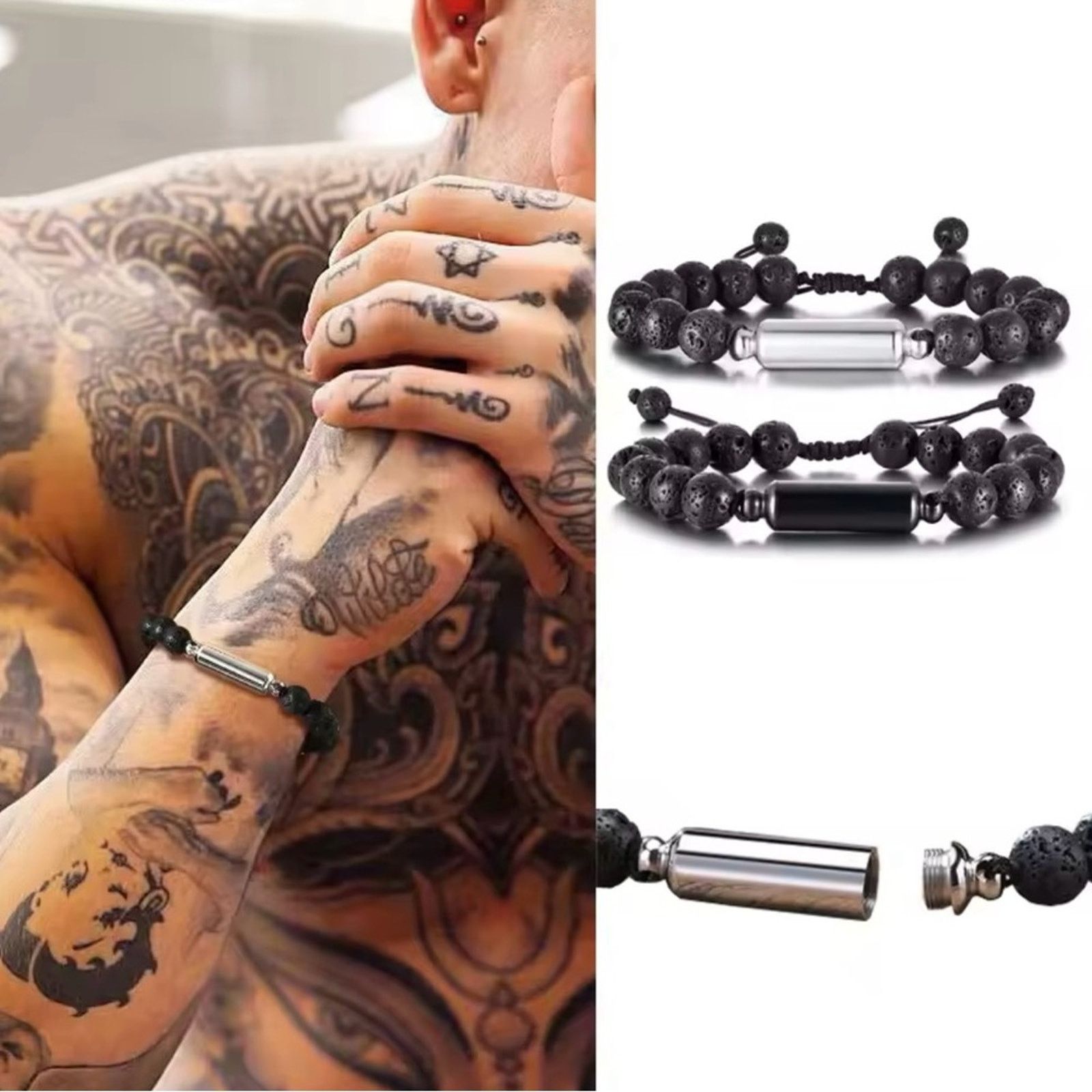 Other Lave Stone Beaded Stainless Steel Mens Bracelets Size ONE SIZE - 1 Thumbnail