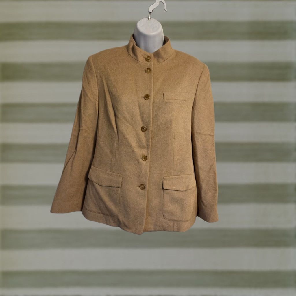 Talbots Talbots Women's Sz 10 Petite Camel Hair Button Down Jacket Pockets Jacket Size L / US 10 / IT 46 - 1 Thumbnail