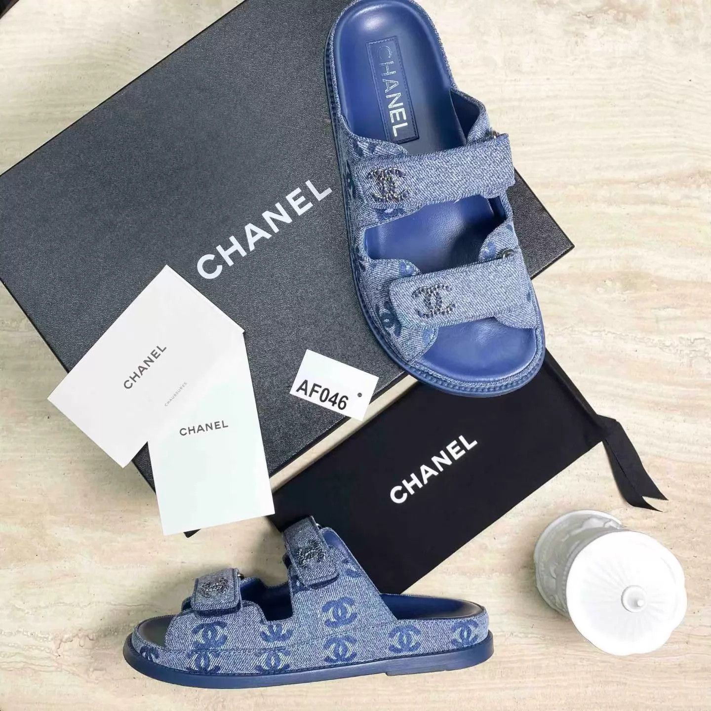Chanel CHANEL 25P Blue Denim Flat Slide Sandals 36C Size US 5.5 / IT 35.5 - 1 Thumbnail