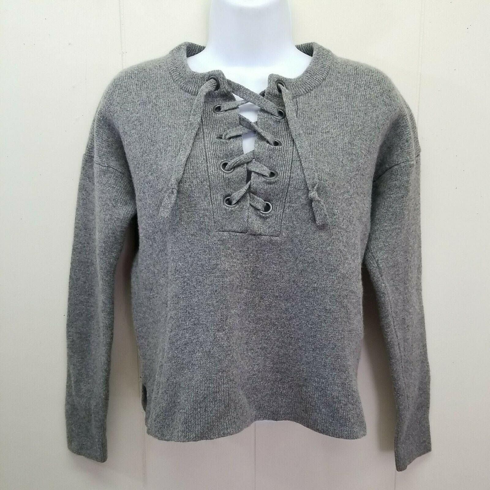 Madewell Madewell S Cropped Boxy Sweater Gray Merino Wool Corset Lace Size S / US 4 / IT 40 - 1 Thumbnail