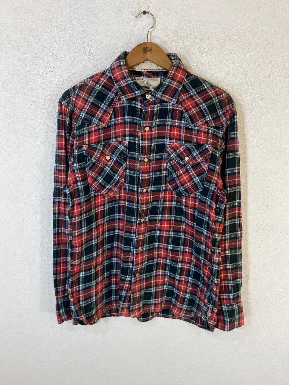 image of Avant Garde x Flannel Back Number s Western Flannel Shirt in Blue Red (Size Medium)