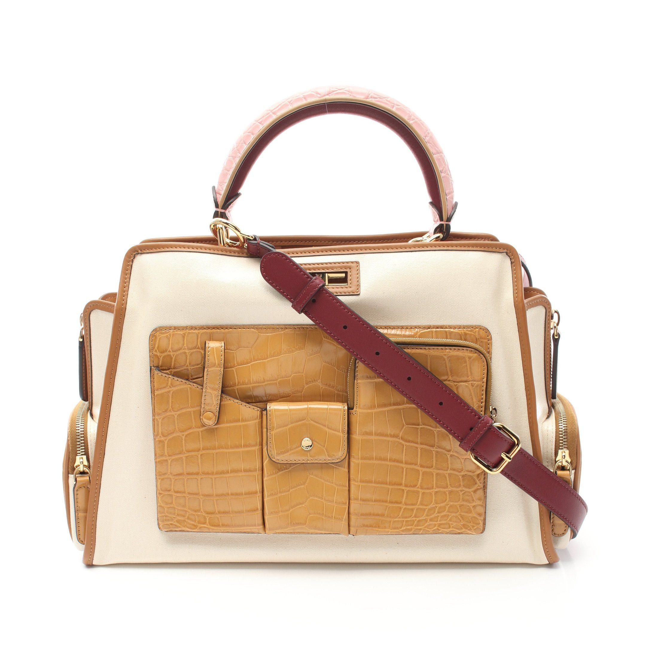 Fendi Fendi Peekaboo Defender Handbag Coated Canvas Leather Off White Light Brown Multicolor With Outer Bag Size ONE SIZE - 1 Thumbnail