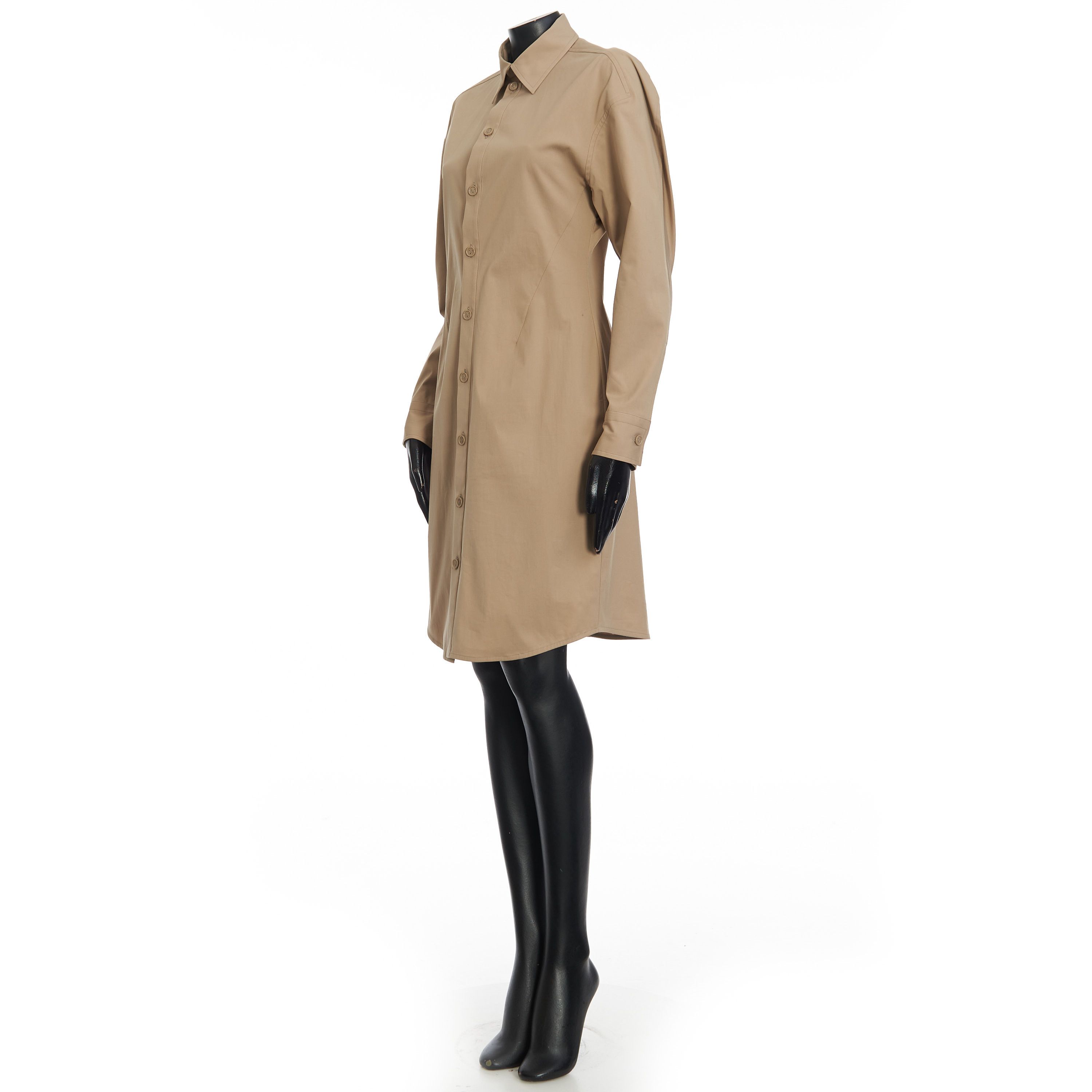 Bottega Veneta Long Sleeve Compact Stretch Poplin Dress In Khaki Size M / US 6-8 / IT 42-44 - 2 Thumbnail
