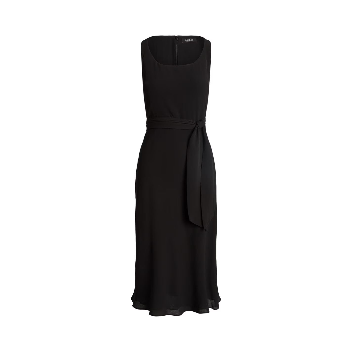o1g2r1mq0825 Belted Crepe Sleeveless Dress in Black