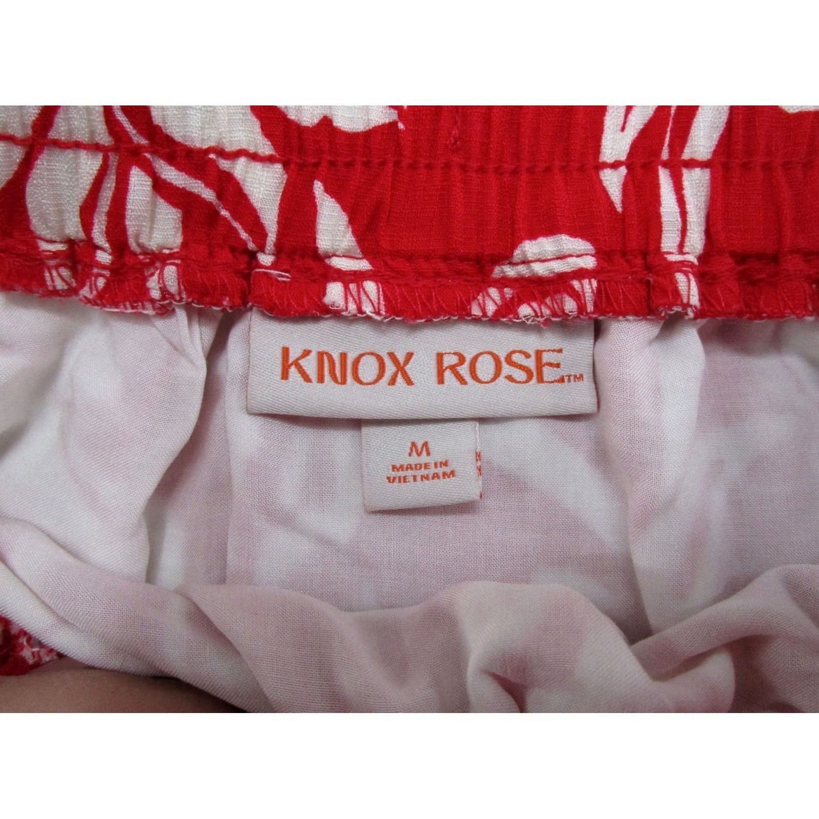Vintage Knox Rose Skirt Short A-Line Elastic Waist Red White Floral Tropical Beach Bohemian 90s Ladies Size M Womens Size 32" / US 10 / IT 46 - 4 Thumbnail
