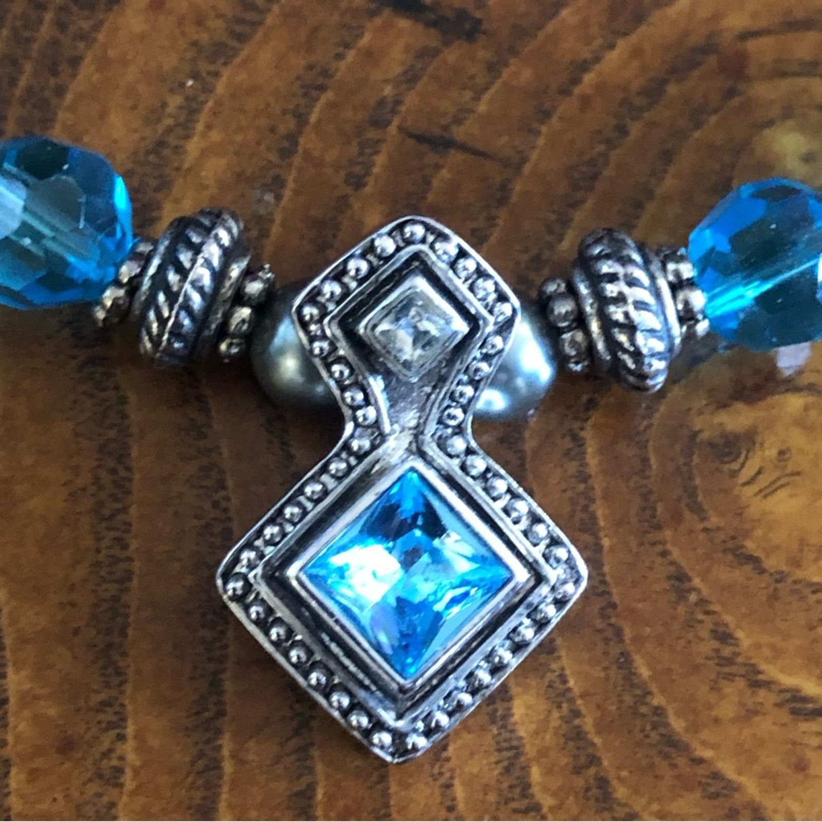 Handmade Handcrafted repurpose faceted blue crystal pendant necklace Size ONE SIZE - 12 Thumbnail