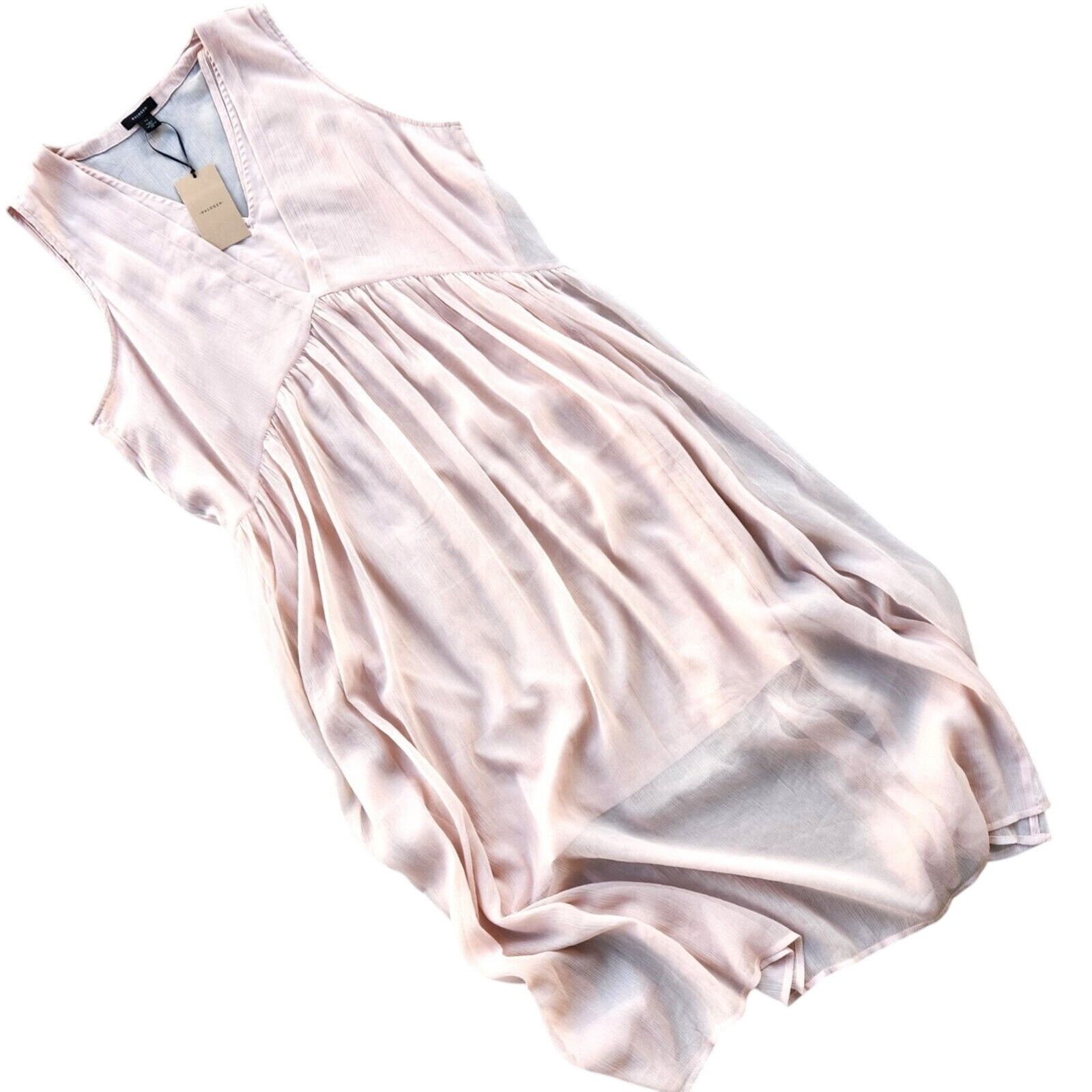 Univibe Halogen Women Pink V-Neck Layered Chiffon Midi Dress Size XL Size XL / US 12-14 / IT 48-50 - 2 Thumbnail