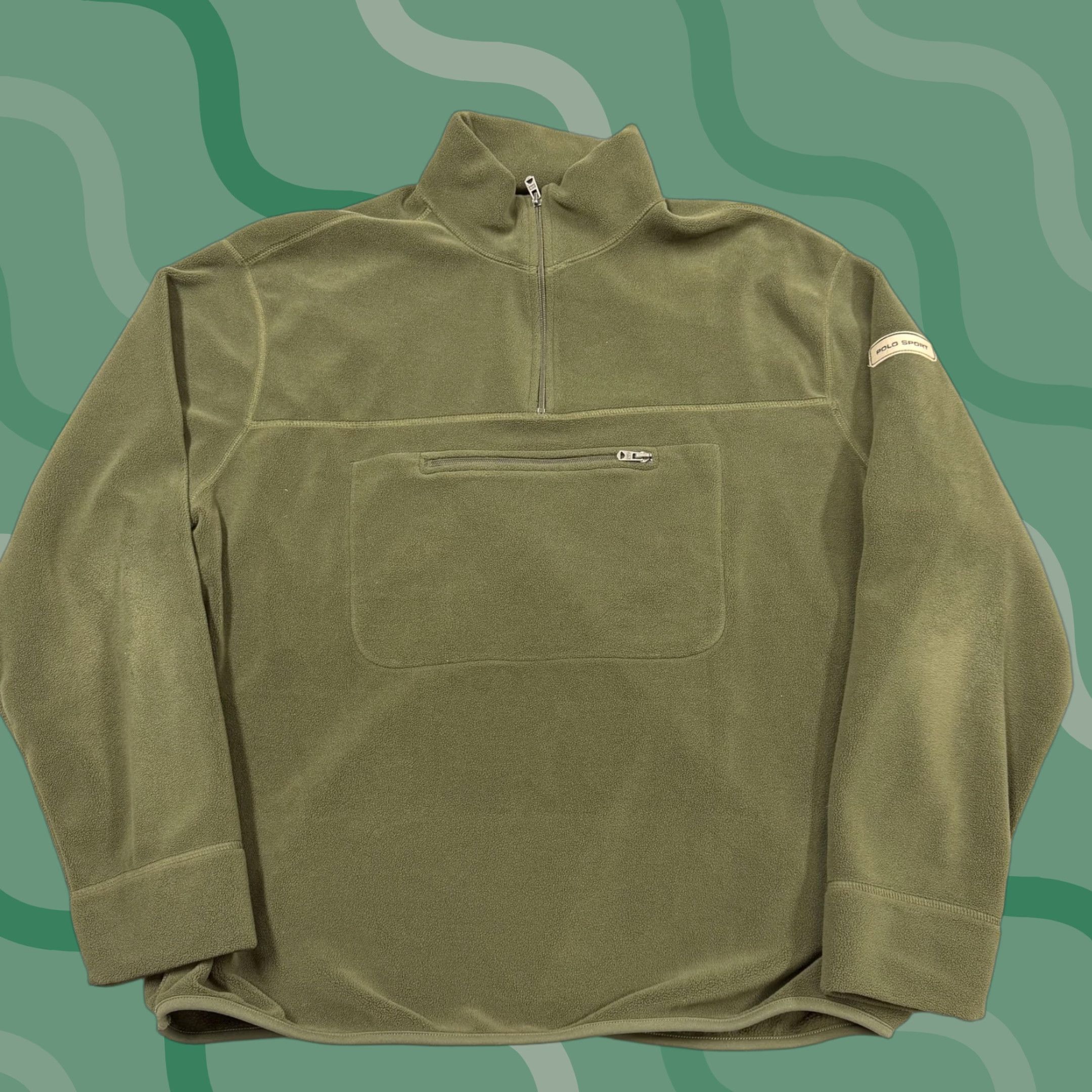 Ralph Lauren VINTAGE Polo Sport Ralph Lauren Pullover Mens 2XL Green 1/4 Zip Long Sleeve Mock Neck Zip Logo 100% Polyester Solid Activewear Casual Top Size US XXL / EU 58 / 5 - 1 Thumbnail