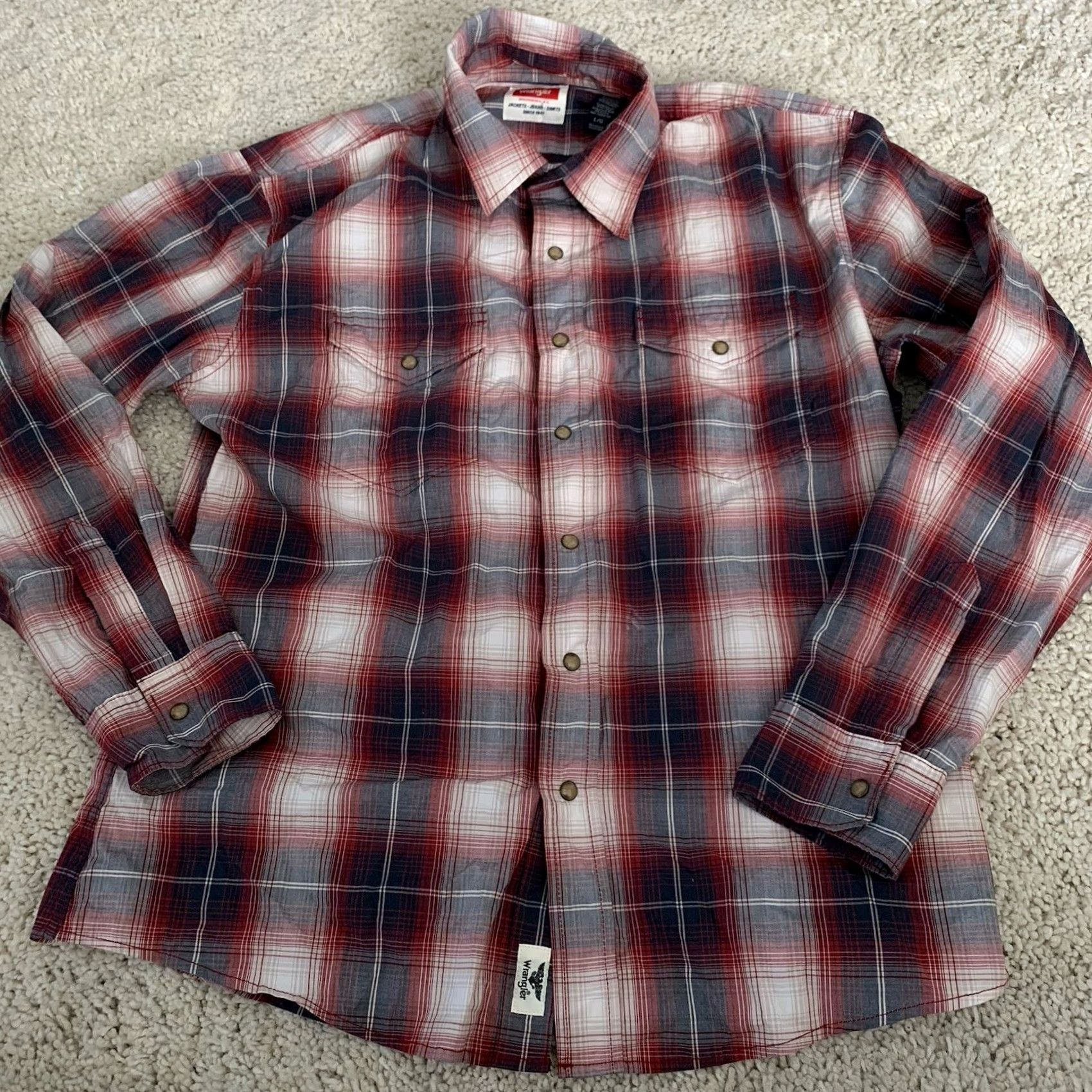 Wrangler Wrangler Shirt Mens Large Pearl Snap Long Sleeve Western Plaid Flex Comfort Barbie? Size US L / EU 52-54 / 3 - 6 Thumbnail