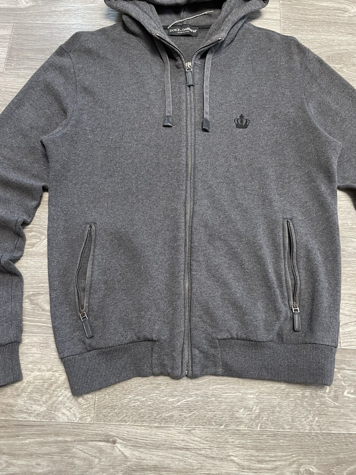Dolce & Gabbana Dolce Gabbana Embroidered Crown Logo Zip-Up Hoodie Gray Size US L / EU 52-54 / 3 - 3 Thumbnail