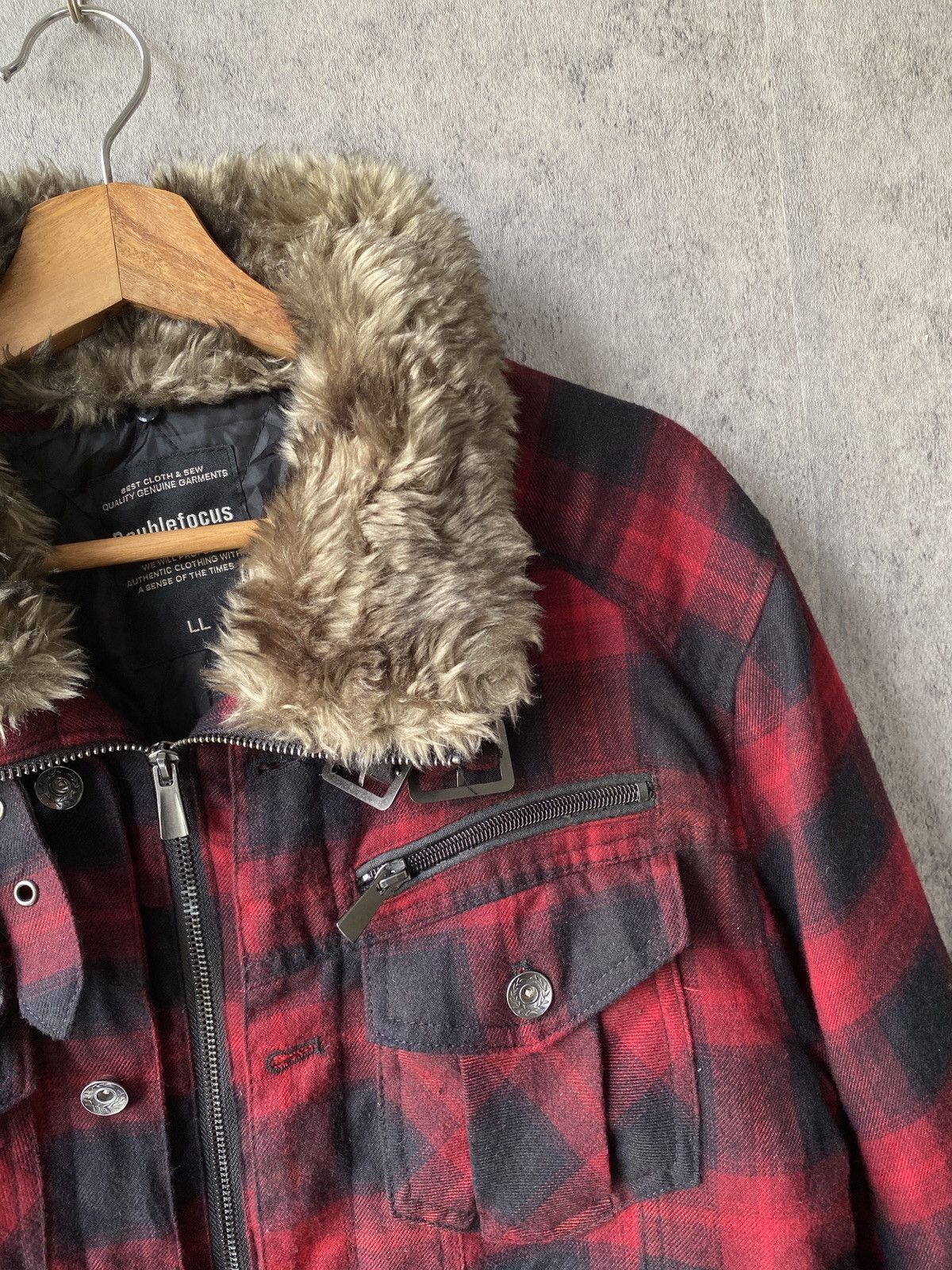 If Six Was Nine Double Focus Red Tartan Design Fur Zipper Jacket Size US L / EU 52-54 / 3 - 7 Thumbnail
