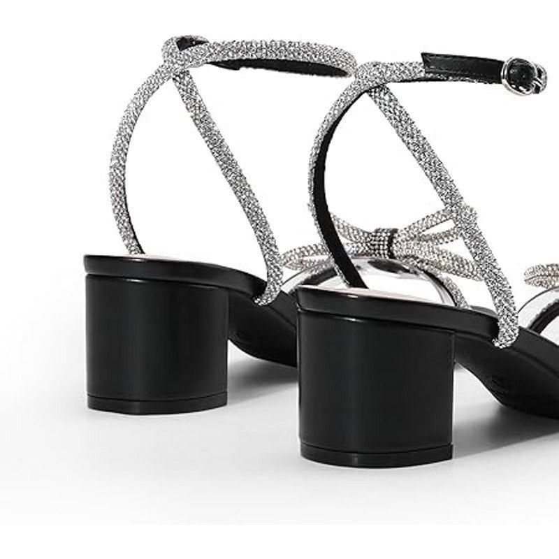 Other Dream Pairs Womens 9.5 Black Open Toe Clear Strap Bow 2.5" B Size US 9.5 / IT 39.5 - 4 Thumbnail