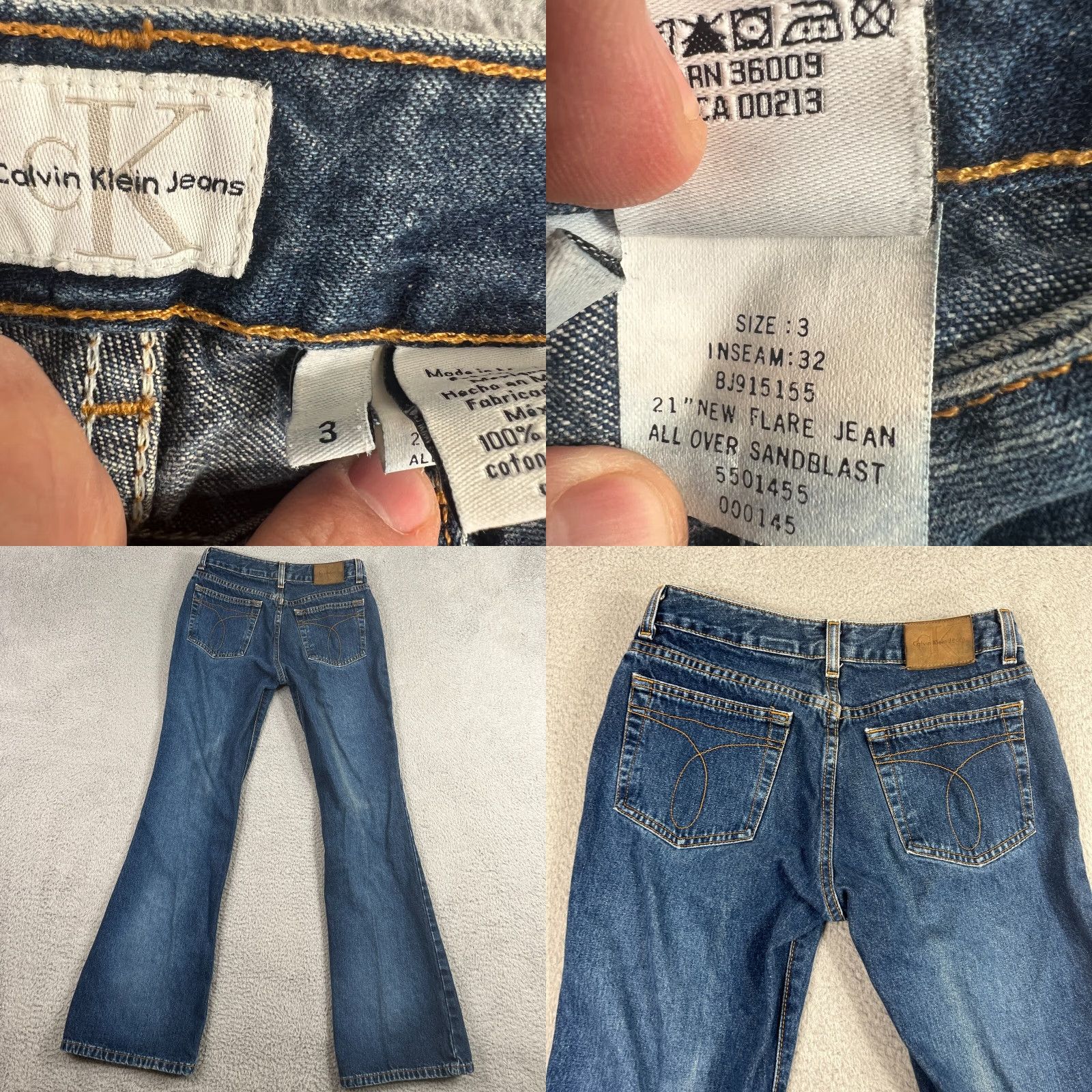 Calvin Klein VINTAGE Calvin Klein Jeans Women Flared Pants 28 Blue Denim 90s Classic Size 26" / US 2 / IT 38 - 8 Thumbnail