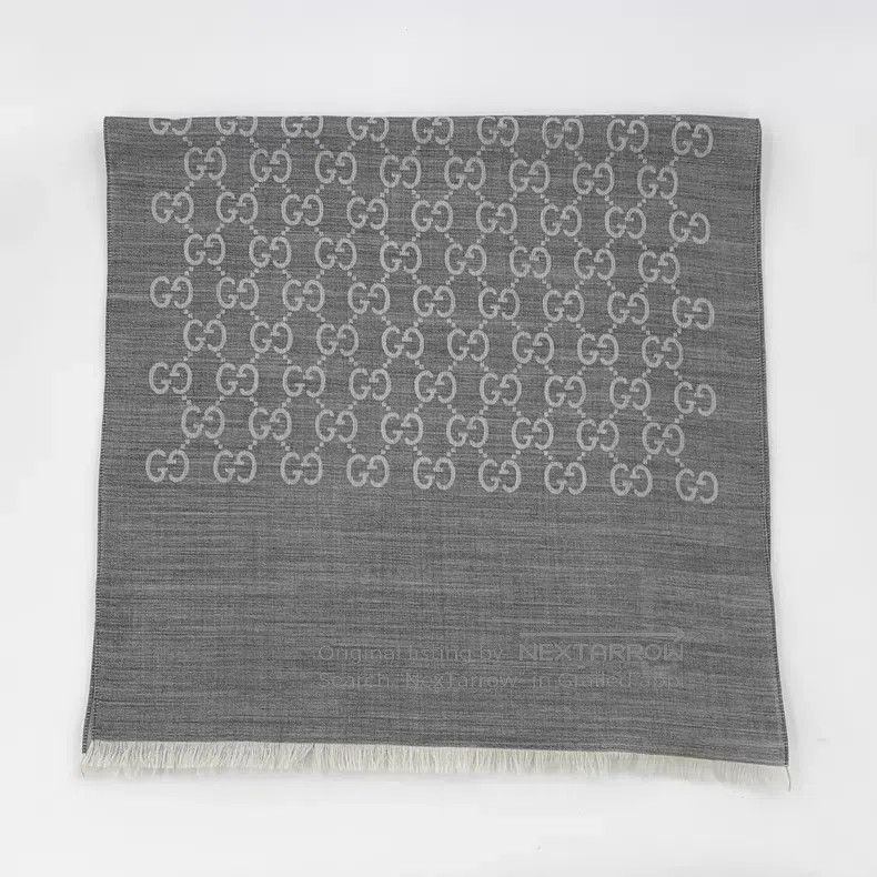 Gucci Gucci Gray logo jacquard full printed wool tassel scarf Size ONE SIZE - 1 Thumbnail