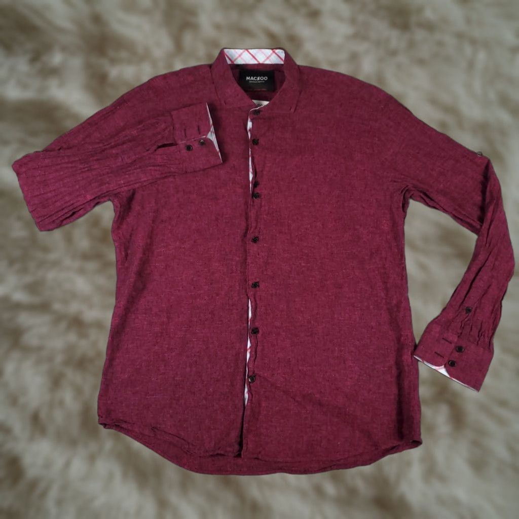 Maceoo Maceoo Shirt Mens 2XL Burgundy Button-Up Long Sleeve Collared Cotton Casual Business Formal Travel Workwear Modern Preppy Size US XXL / EU 58 / 5 - 1 Thumbnail