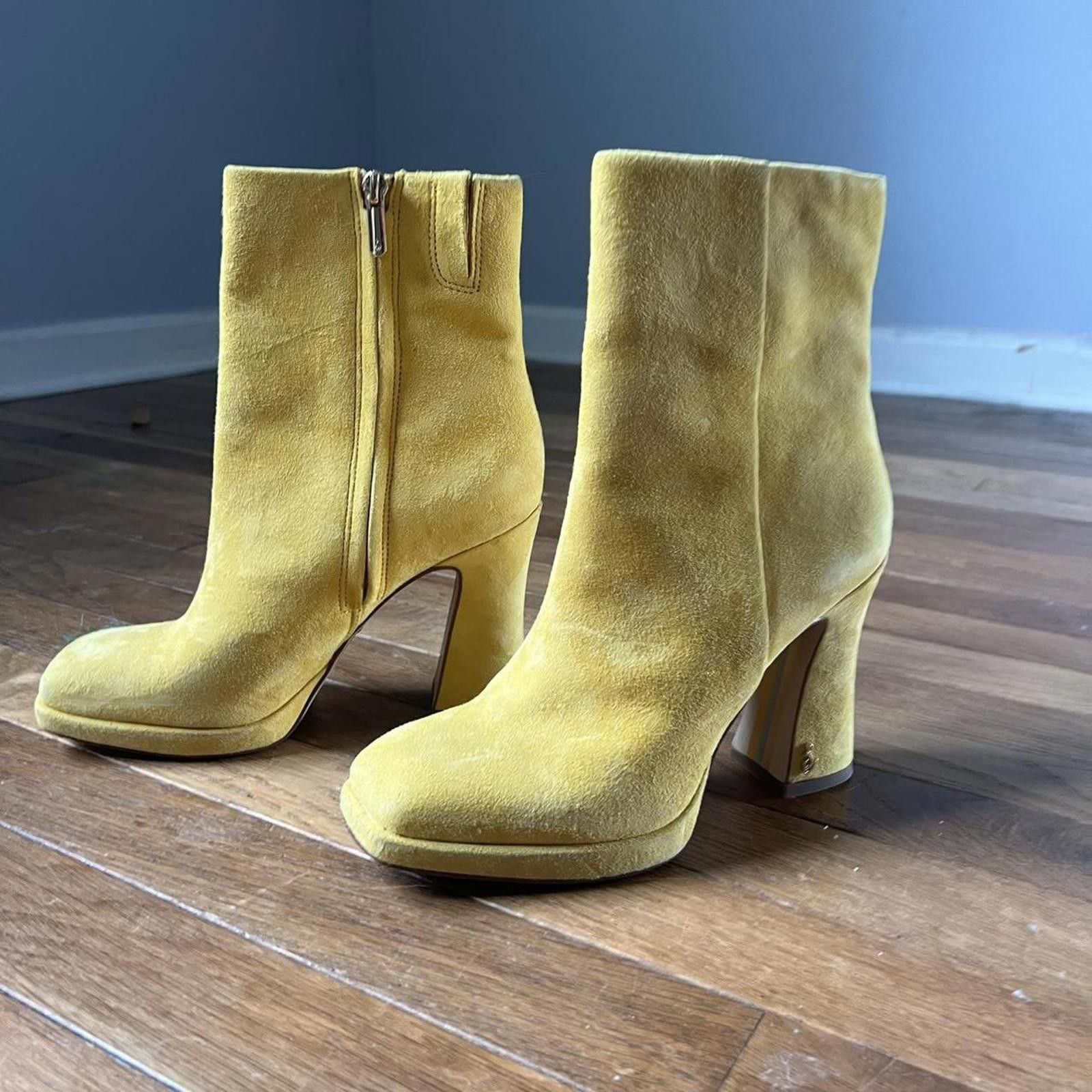 Other Sam Edelman Jaye Yellow Suede Block Heel Squared Size US 7.5 / IT 37.5 - 3 Thumbnail