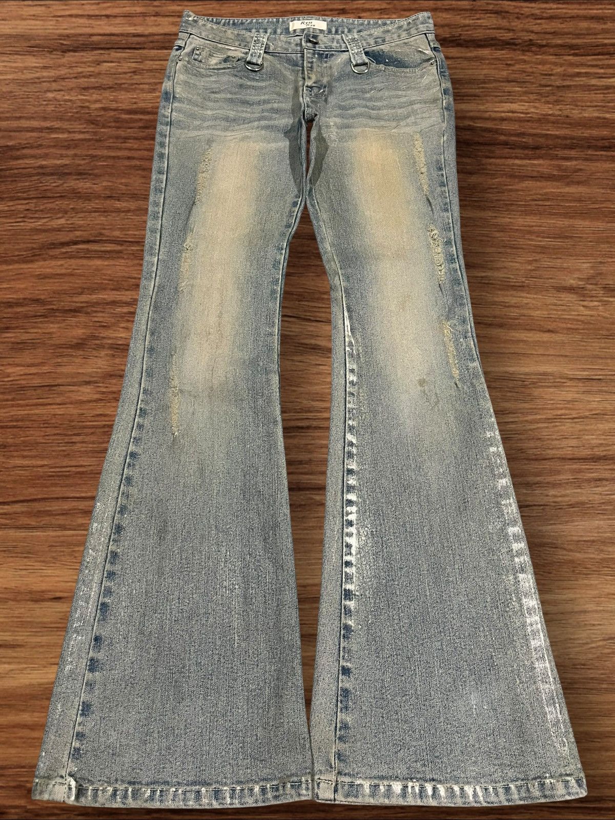 Japanese Brand Vintage Japanese Brand Ryu Ryu Waxed Distressed Flare Jeans Size 28" / US 6 / IT 42 - 1 Thumbnail