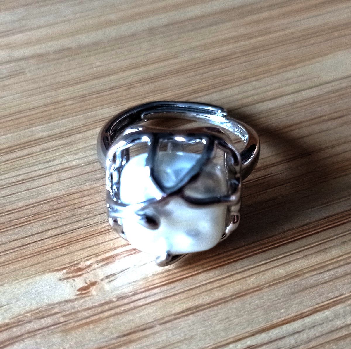 Designer × Vintage Punk Square Pearl Irregular 925 Silver Ring Gothic Chrome Size ONE SIZE - 5 Thumbnail