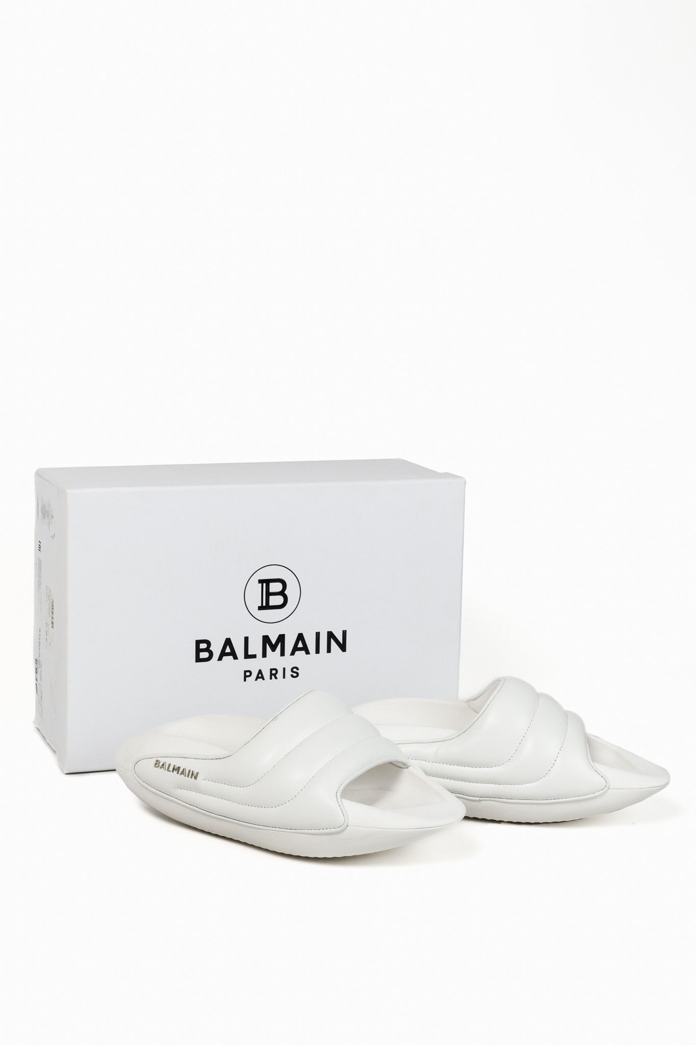 Balmain Balmain YN1VL699LPQP0A White Leather B-It Padded Mules Size US 6.5 / IT 36.5 - 11 Thumbnail