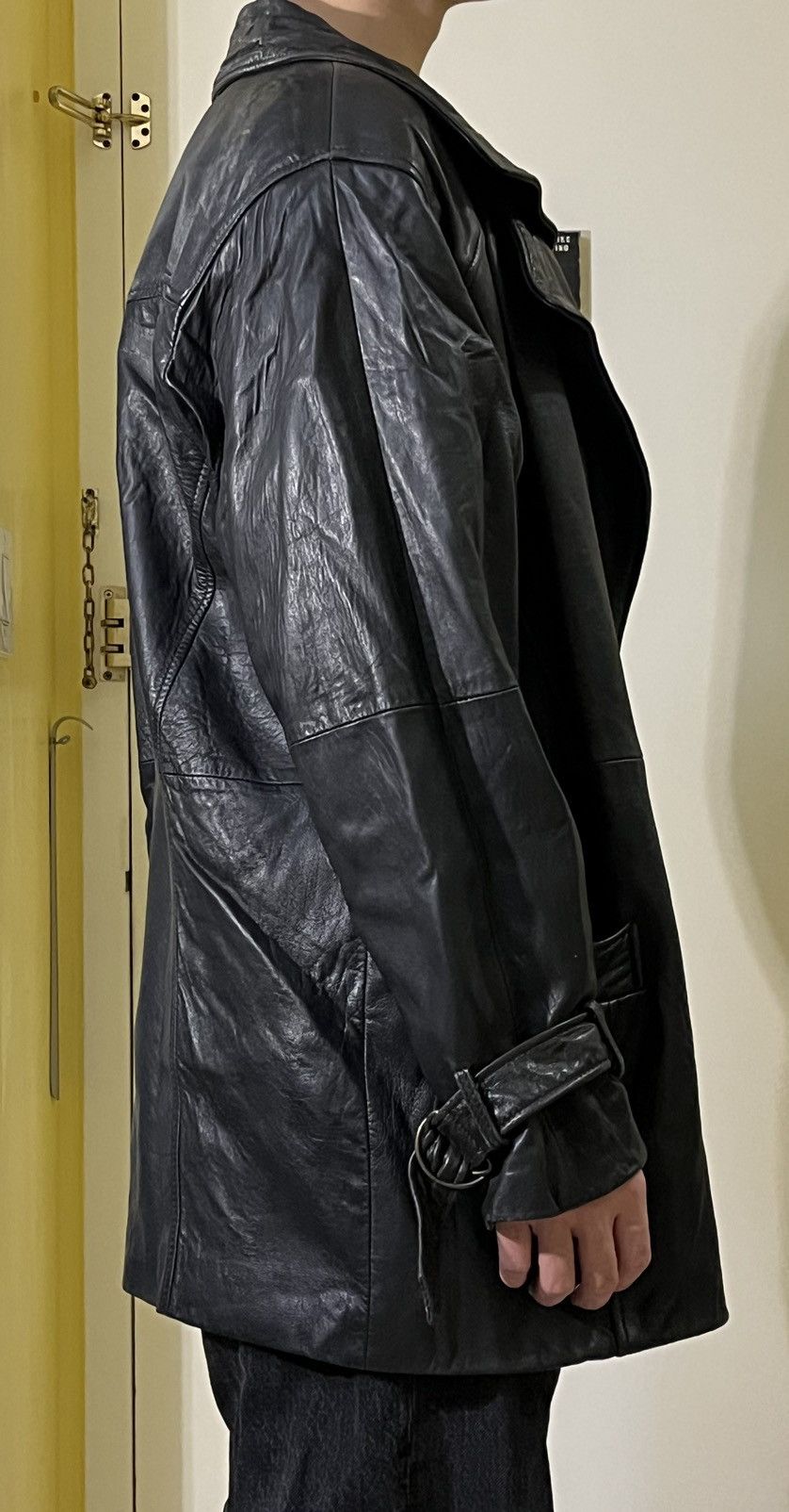Vintage G-III Black leather trench coat
