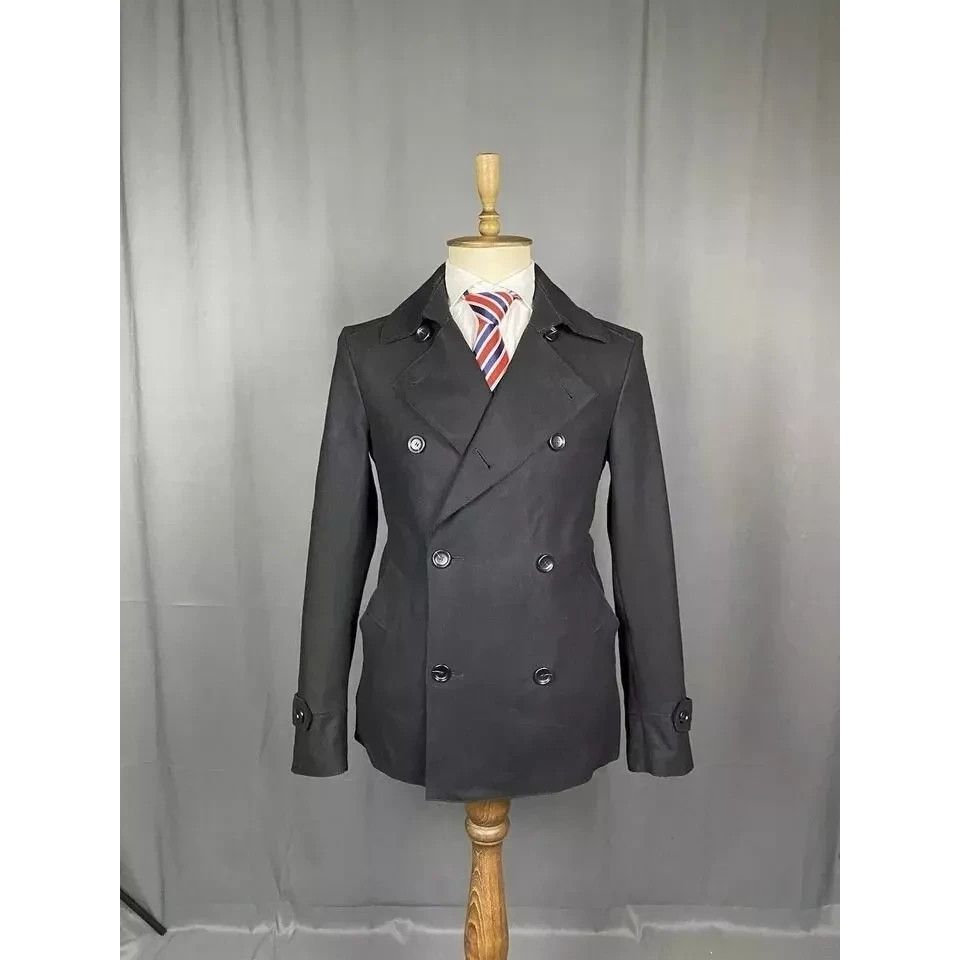 Ermenegildo Zegna MINT! ZZegna Men's Black Wool Double Breasted Pea Coat Size Size US S / EU 44-46 / 1 - 3 Thumbnail