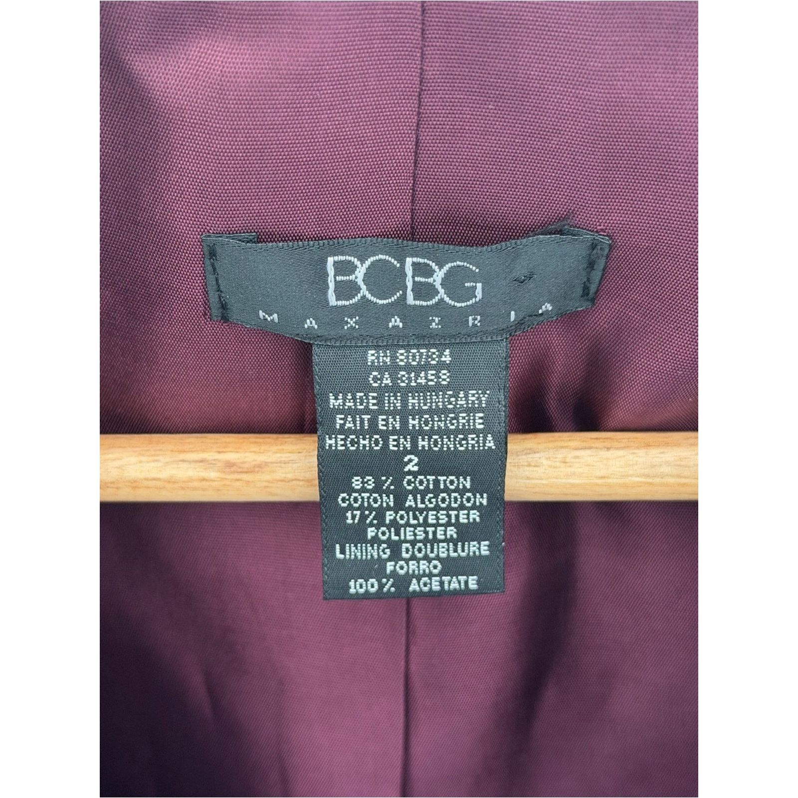 Bcbgmaxazria BCBG Max Azria Plum Purple Blazer Size 2 Size XS / US 0-2 / IT 36-38 - 3 Thumbnail
