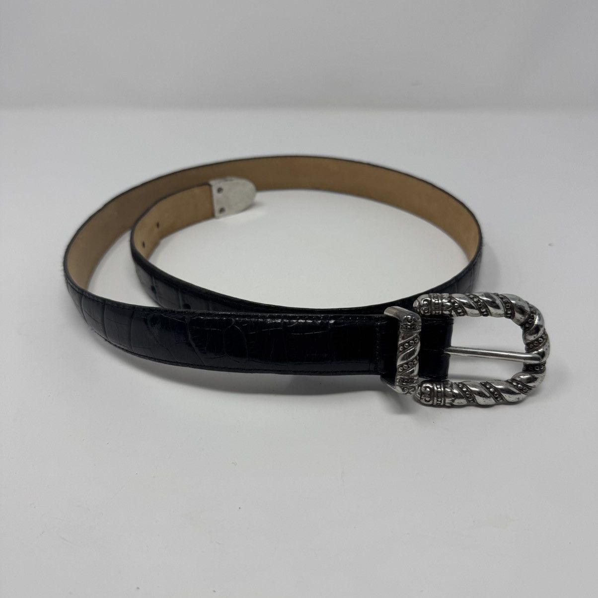 Brighton Brighton Black Croc Embossed Silver Buckle Belt Women's L Size ONE SIZE - 1 Thumbnail