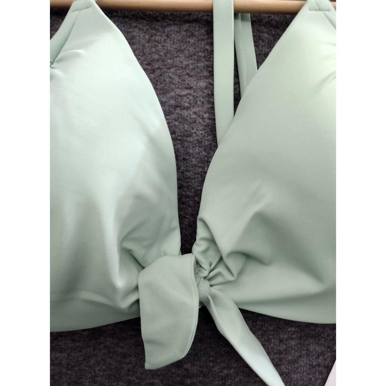 Vintage Shade & Shore Bikini Top Shrug? Front Tie Spaghetti Padded Green 36DD Women Beach Solid Nylon Polyester Spandex DD Size XS / US 0-2 / IT 36-38 - 3 Thumbnail