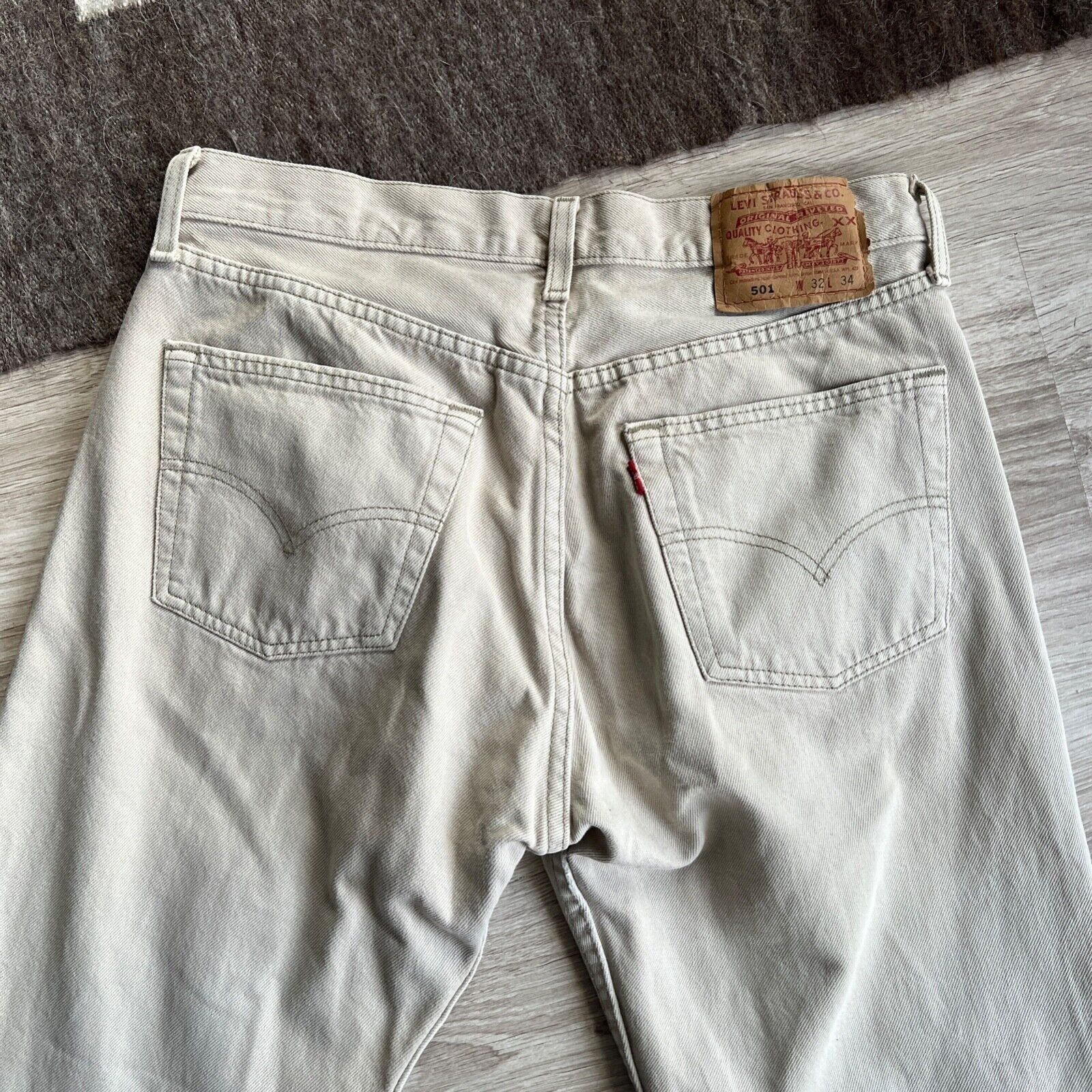 Jean Levi's 501 USA Made Vintage Beige Denim Jeans 8896AC Size US 31 - 5 Thumbnail