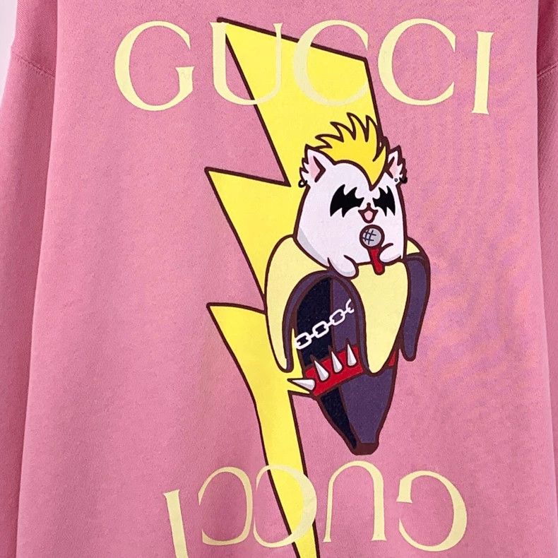 Gucci Gucci Pink banana cat letter print cotton round-neck long- Size L / US 10 / IT 46 - 4 Thumbnail