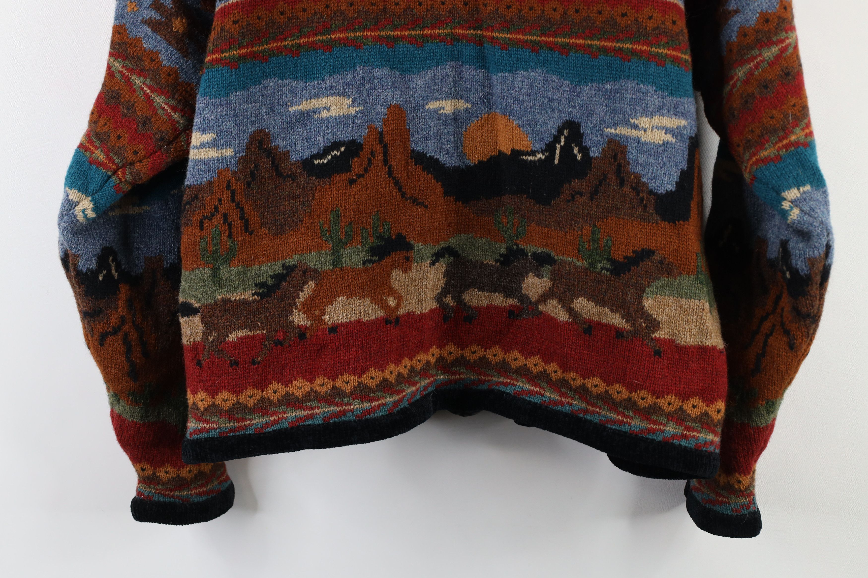 Vintage Vintage 90s Southwestern Horse All Over Print Sweater Jacket Size L / US 10 / IT 46 - 14 Thumbnail