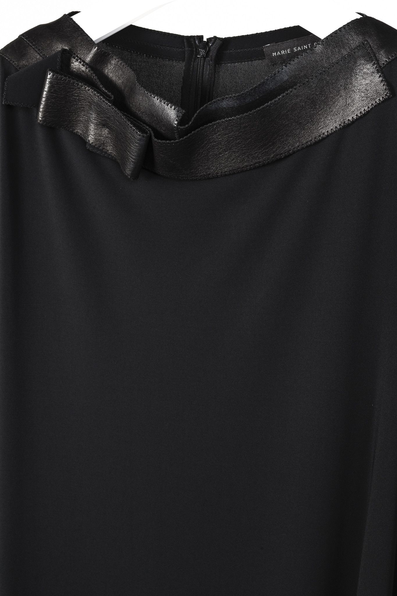 Marie Saint Pierre Marie Saint Pierre Black Crepe Leather-Bow Long-Sleeve Dress Size L / US 10 / IT 46 - 5 Thumbnail