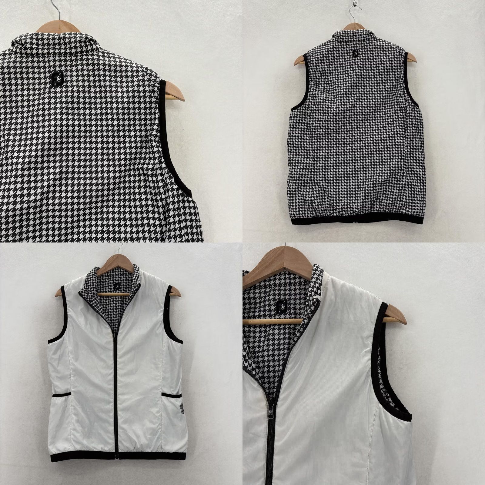 Footjoy FootJoy Vest Womens M Black White Houndstooth Reversible Zip Pockets Logo Embroidered Lined Bodywarmer Sleeveless Short Jacket/Coat Vintage No N/A Size M / US 6-8 / IT 42-44 - 9 Thumbnail