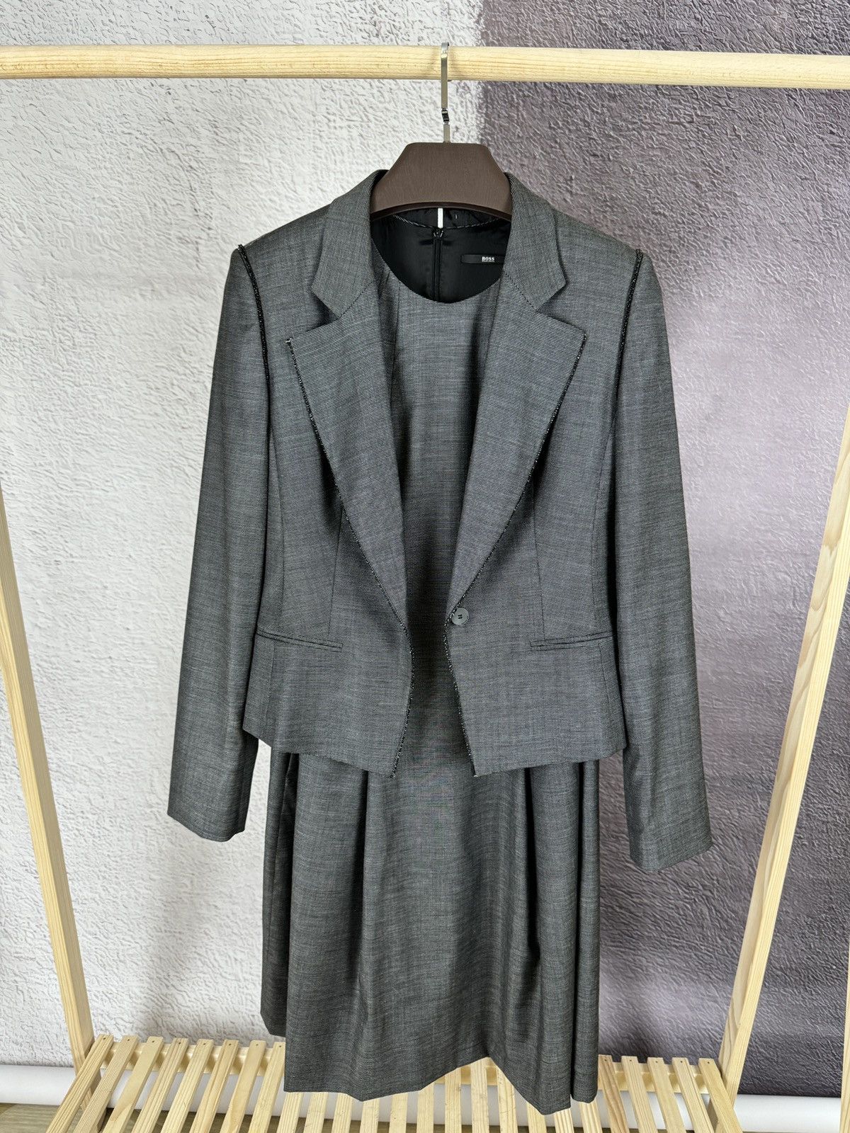 image of Boss Hugo Boss Wool Grey Classic Women’S Set Blazer + Dress, Women's (Size Medium)