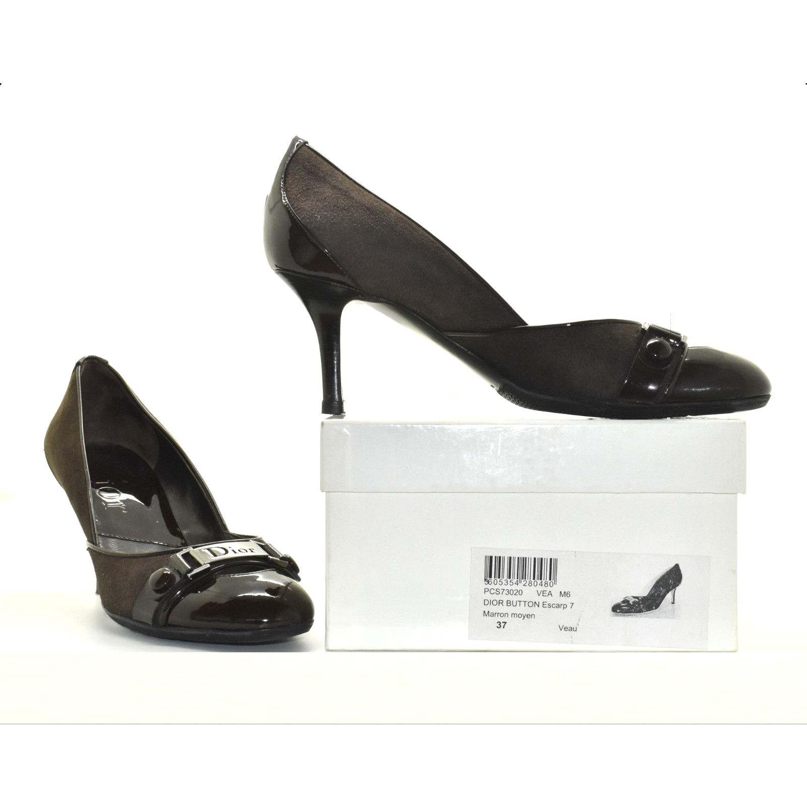 Christian Dior Monsieur CHRISTIAN DIOR Button Escarp 7 Marron Leather Pump Sz 37 Size US 6.5 / IT 36.5 - 1 Thumbnail