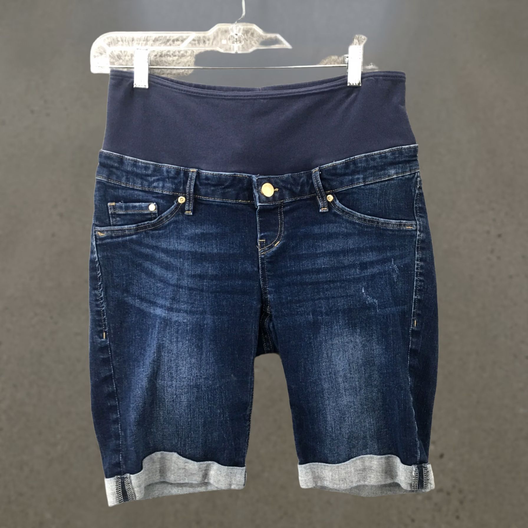 H&M H&M Mama Maternity Bermuda Shorts Womens 8 Blue Dark Wash Denim Cuffed Striped? No. Size 30" / US 8 / IT 44 - 1 Thumbnail