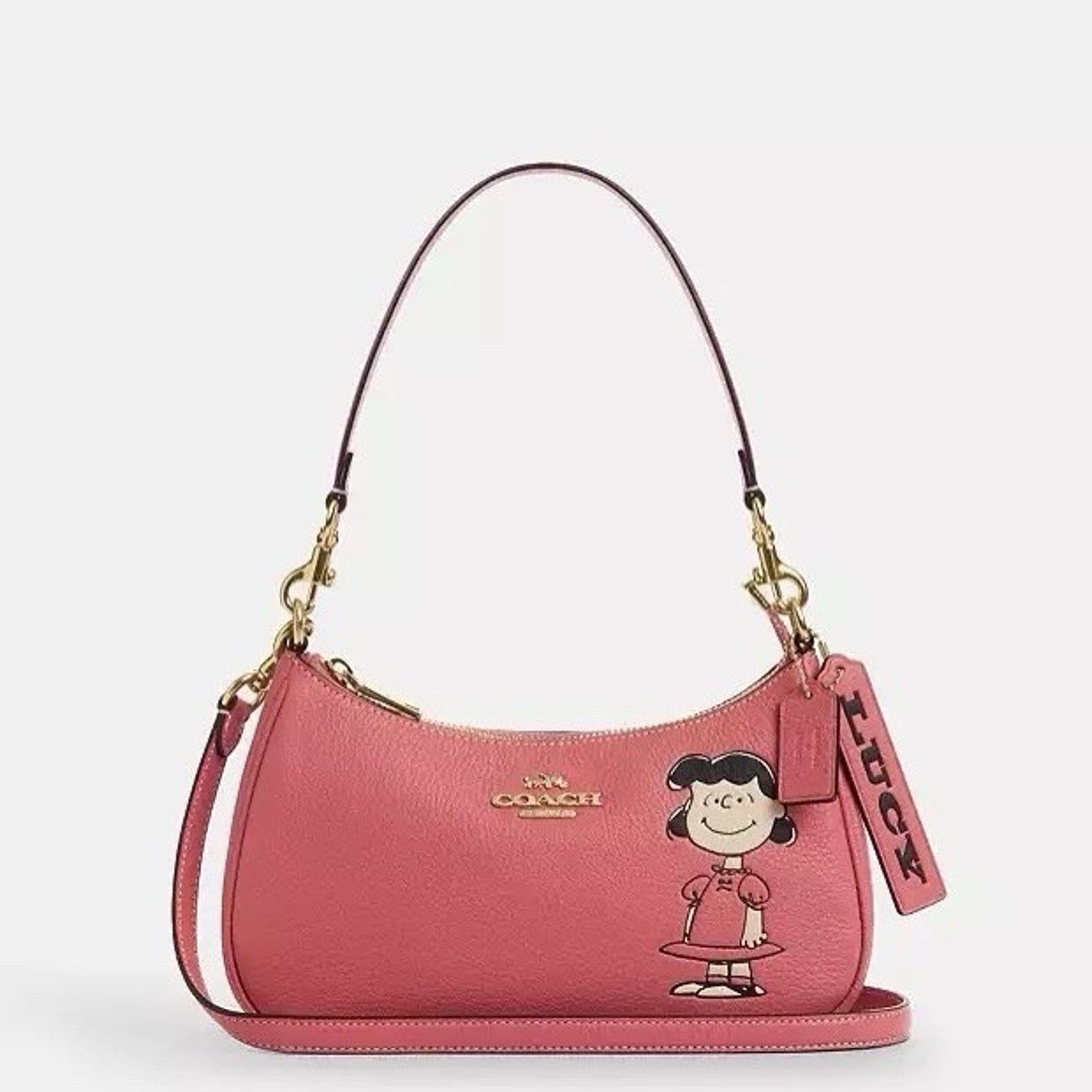 Coach NWT COACH x PEANUTS Teri Shoulder Lucy Bright Coral CBM32 Size ONE SIZE - 8 Thumbnail