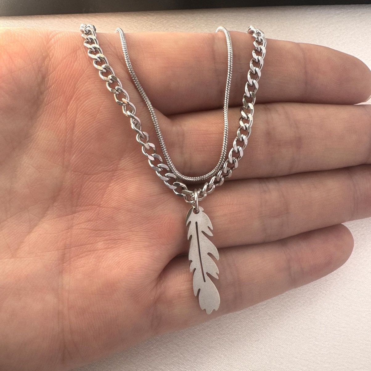 Designer Double Layer Feather Pendant Necklace for Men Women Size ONE SIZE - 5 Thumbnail