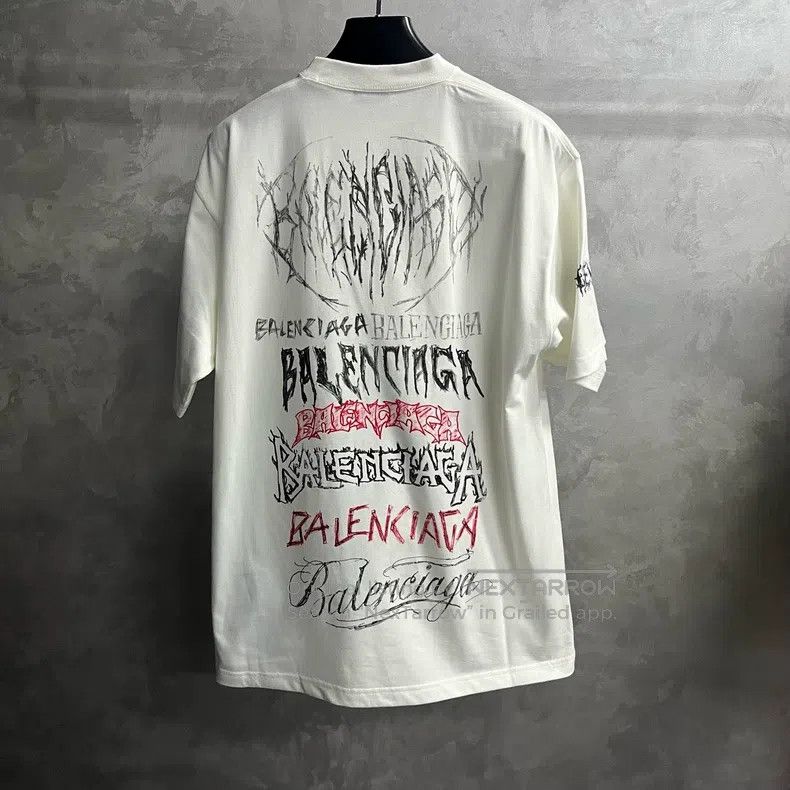 Balenciaga Balenciaga White Logo Letter Print Round Neck Short Sleeve Size US XS / EU 42 / 0 - 5 Thumbnail
