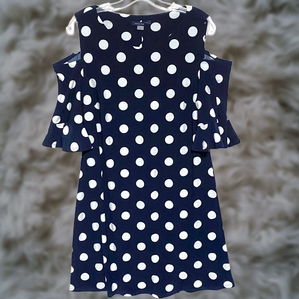 Tommy Hilfiger Tommy Hilfiger Dress Womens 12 Black White Polka Dot Cold Shoulder Retro Summer Size XL / US 12-14 / IT 48-50 - 1 Thumbnail