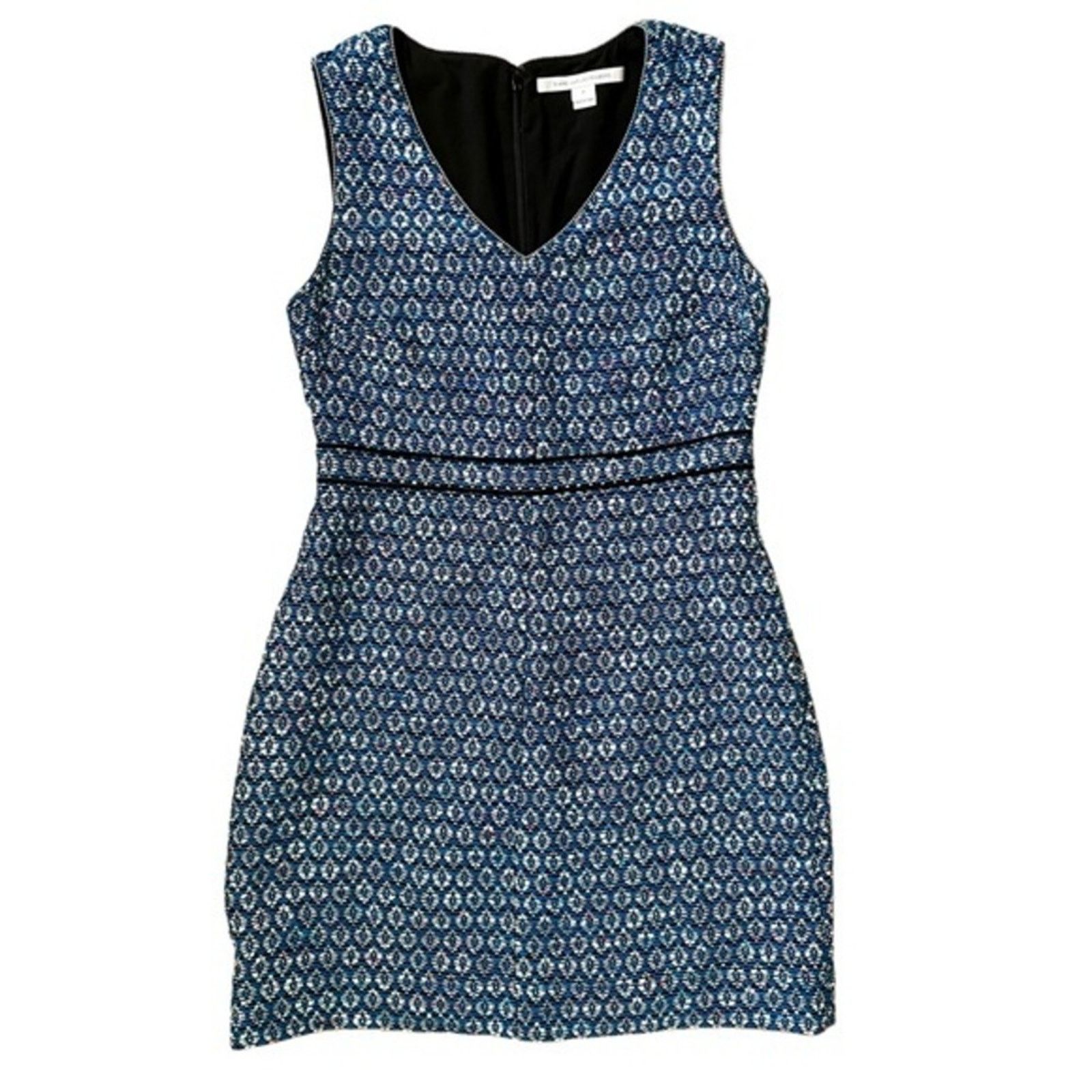 Diane Von Furstenberg Leelou Blue Tweed Shift Dress