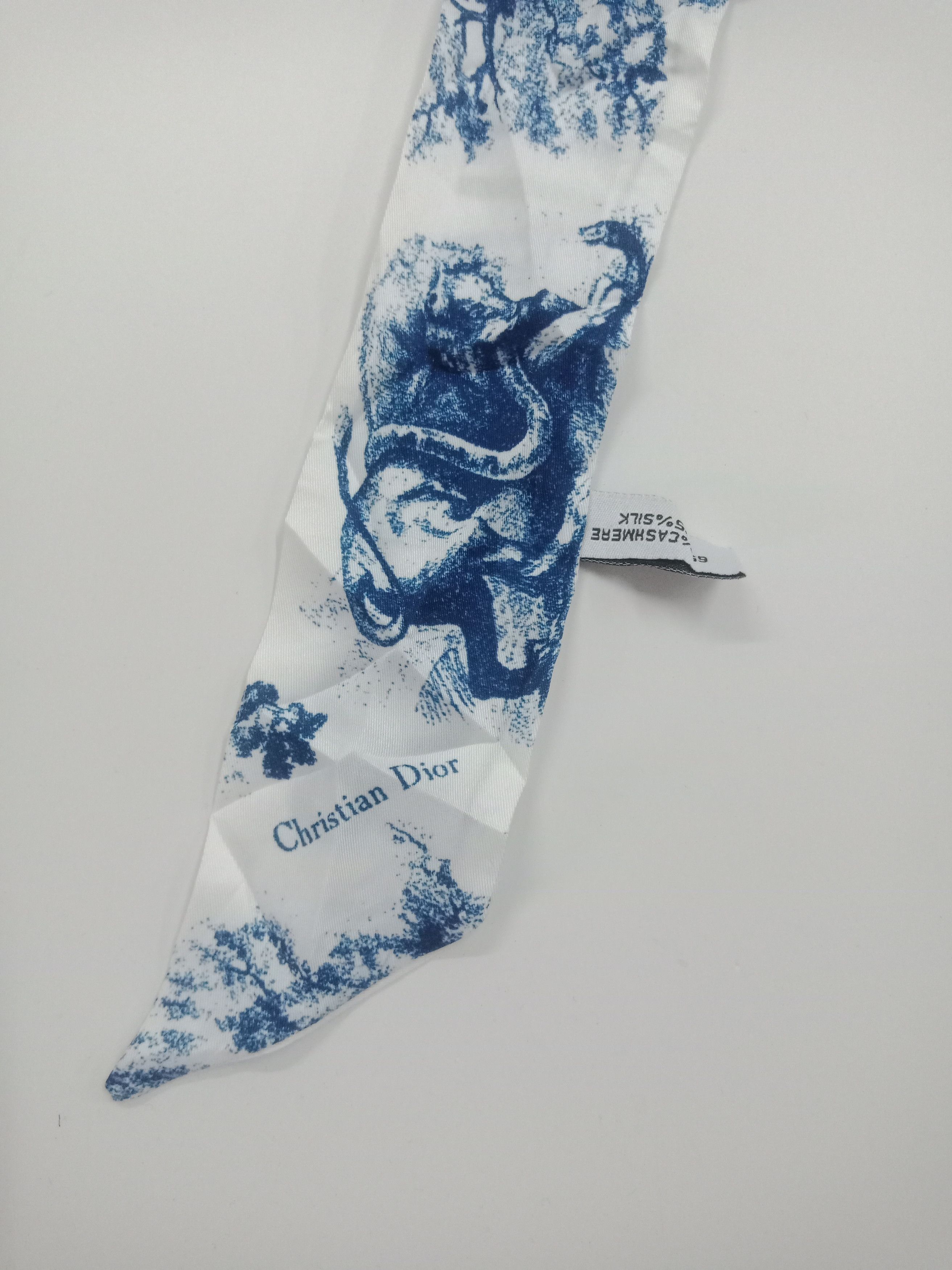 Christian Dior Monsieur Christian Dior Silk Toile De Jouy Mitzah Scarf Blue #E Size ONE SIZE - 3 Thumbnail