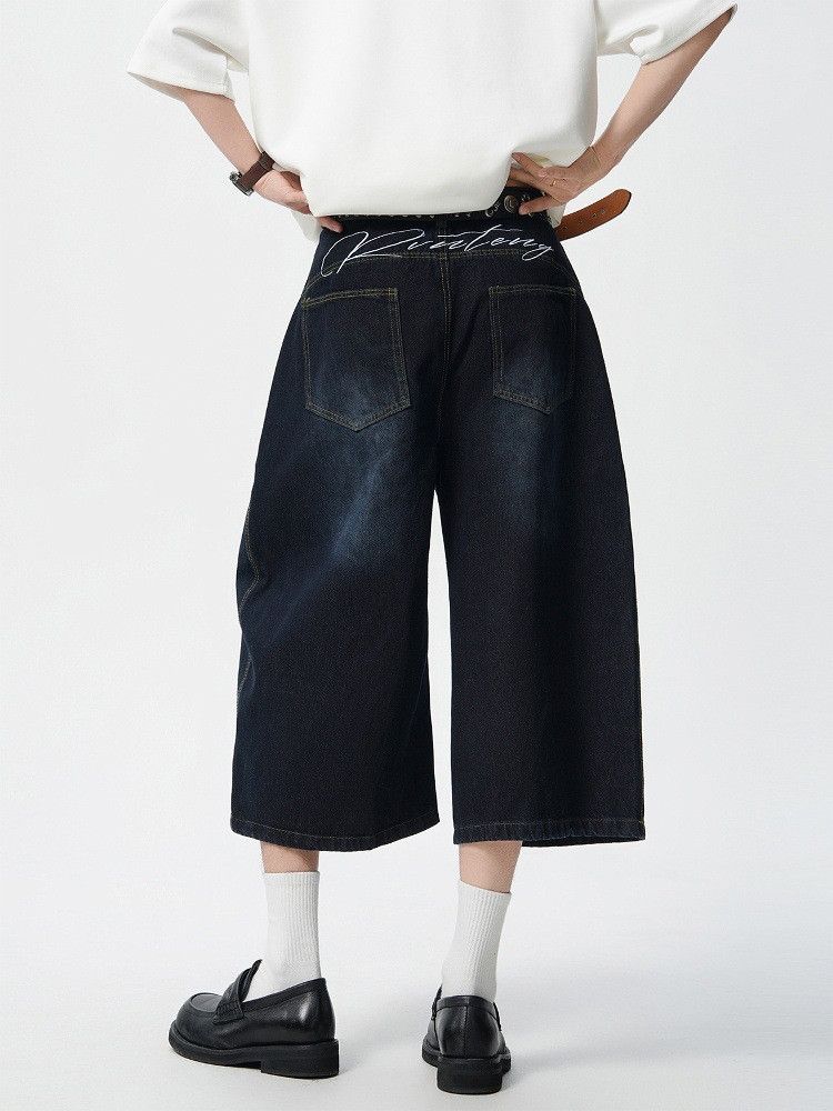 Japanese Brand Men's patchwork retro embroidered curved denim shorts Size US 32 / EU 48 - 3 Thumbnail