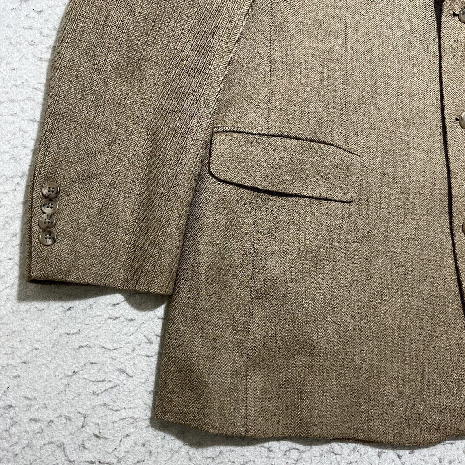 Stafford Stafford Wool Herringbone Beige Career Suit Jacket Coat 42L Size 42L - 4 Thumbnail