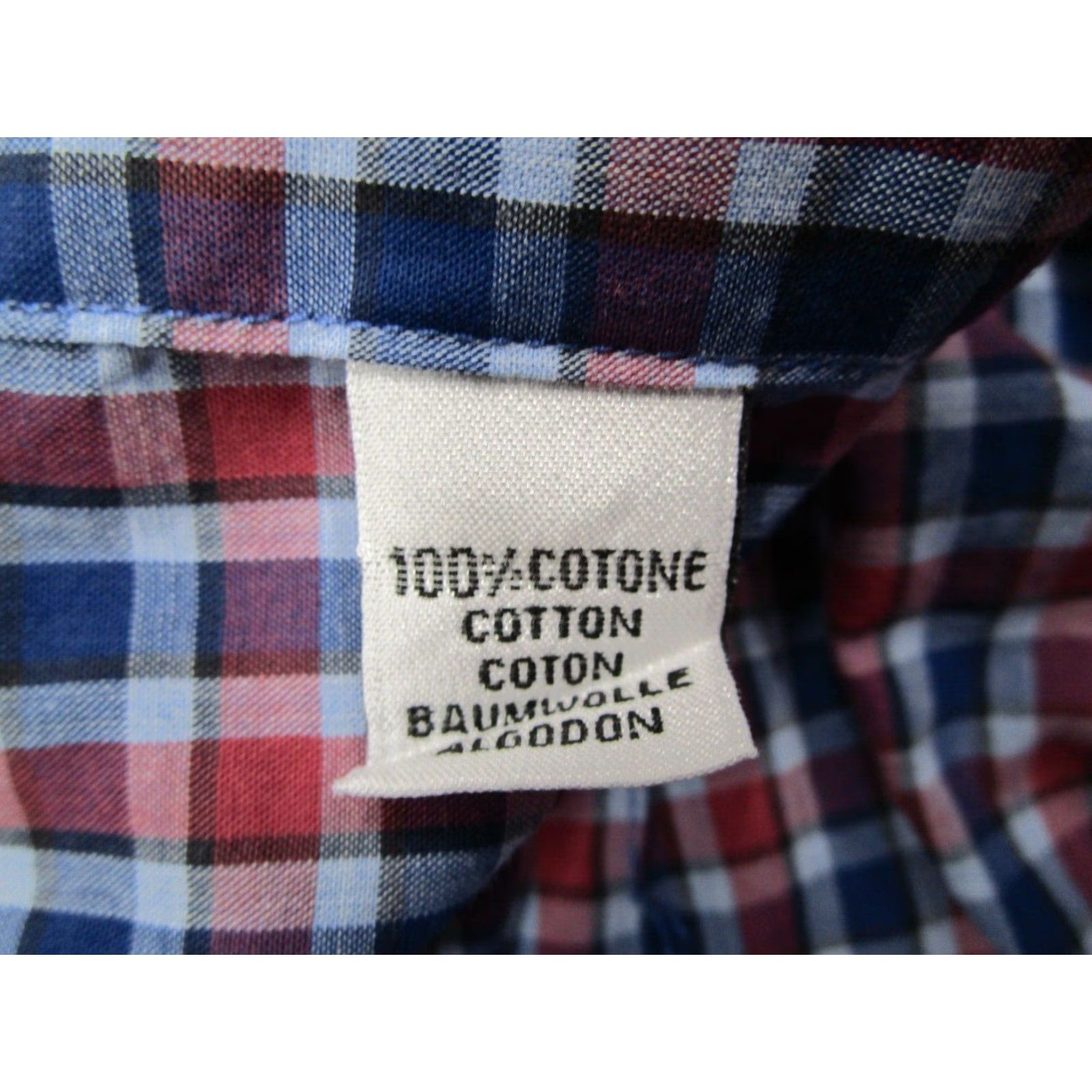 Vintage Culturata Men's Blue Check Dress Shirt Large 16.5 42 Slim Fit Cotton Long Sleeve Button Up Size 42R - 5 Thumbnail